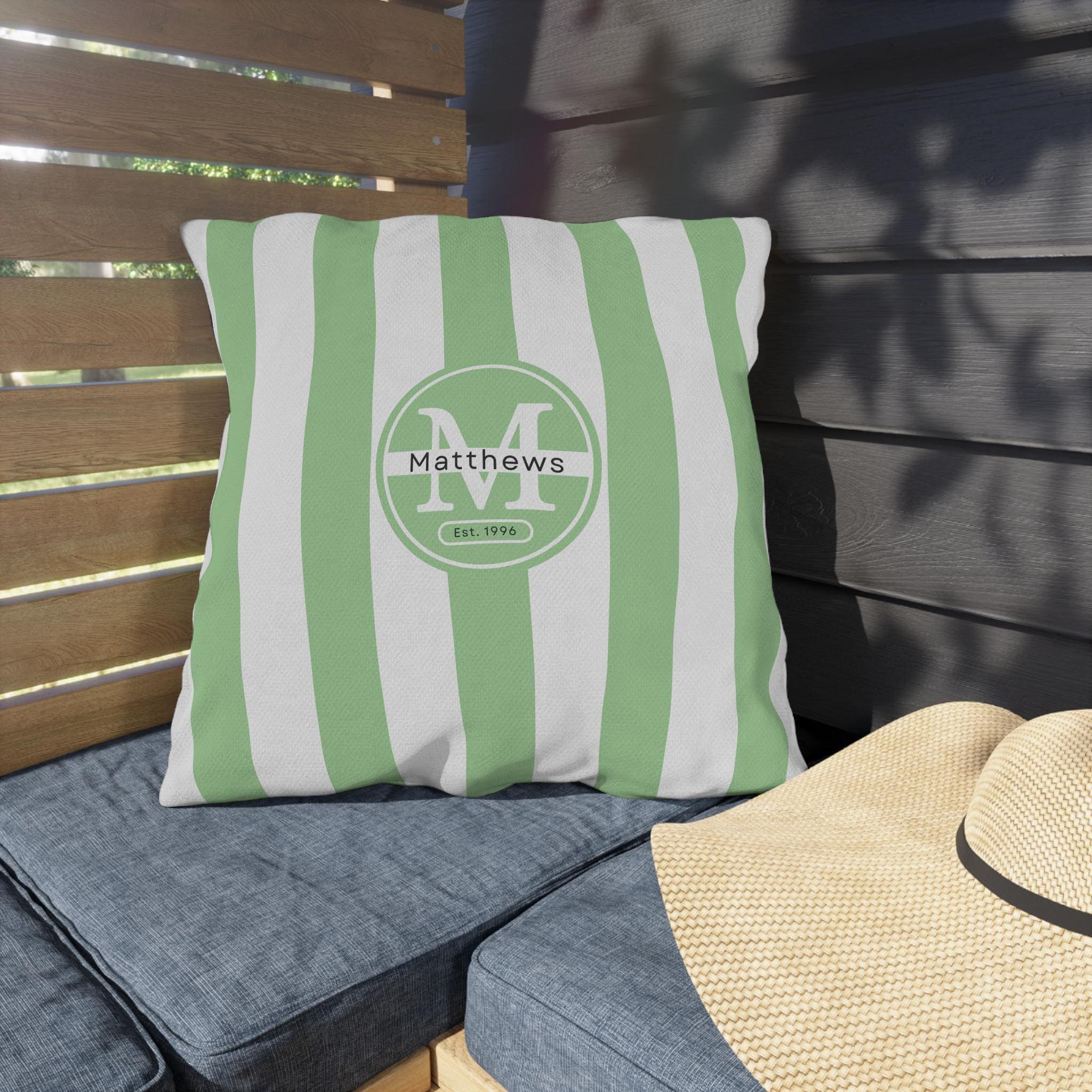 Personalized Outdoor Pillow:  Monogram Family Name Cabana-Style