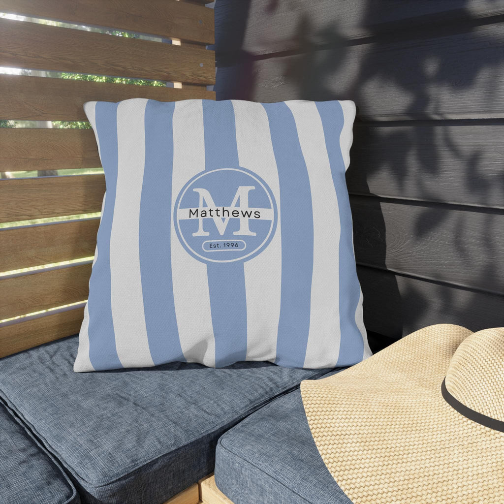 Personalized Outdoor Pillow:  Monogram Family Name Cabana-Style