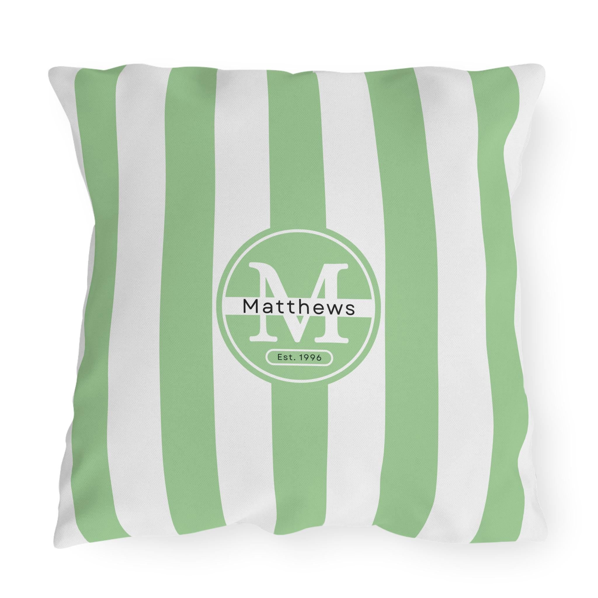 Personalized Outdoor Pillow:  Monogram Family Name Cabana-Style