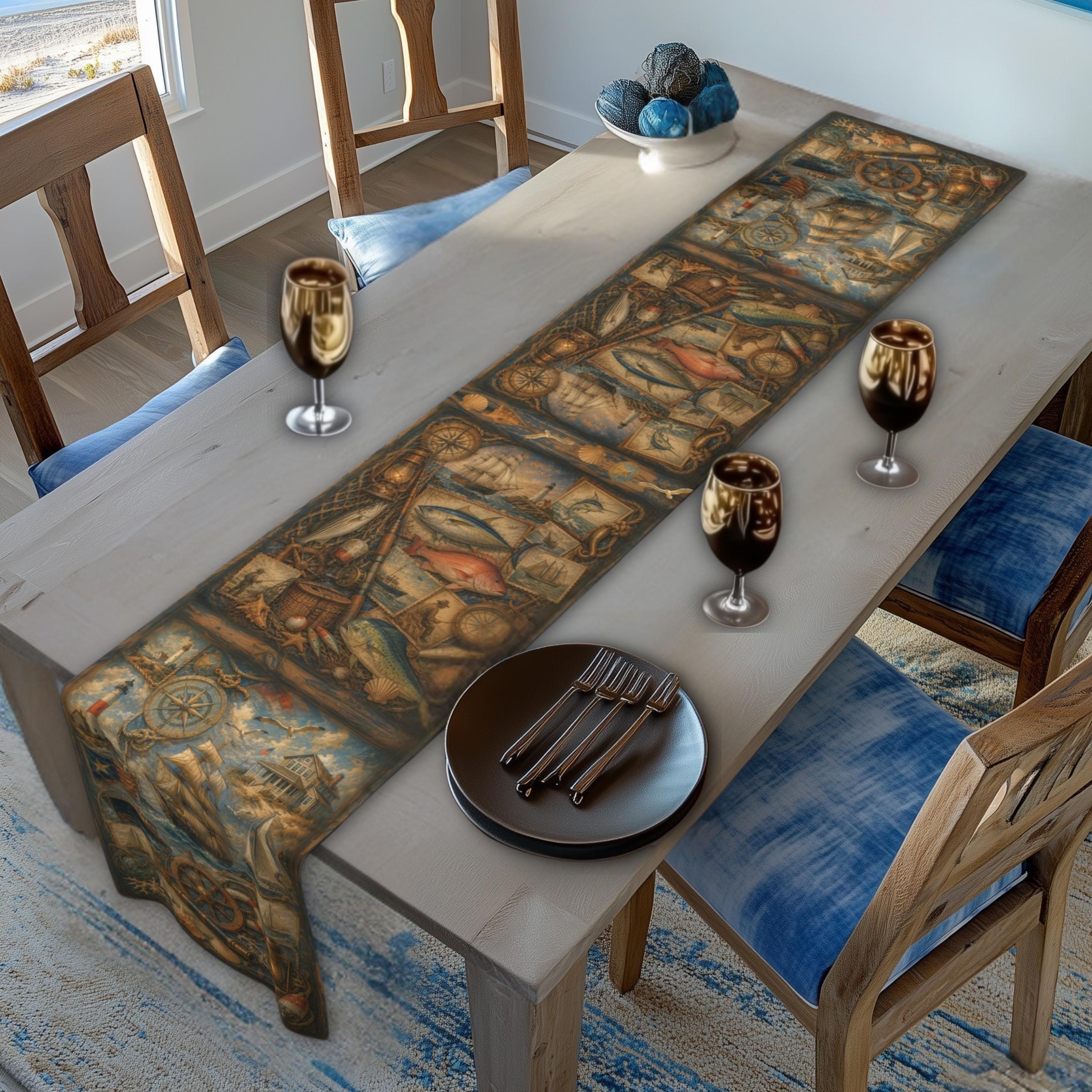 Maritime Table Runner: Vintage Style Nautical Theme for Lakehouse or Coastal Decor