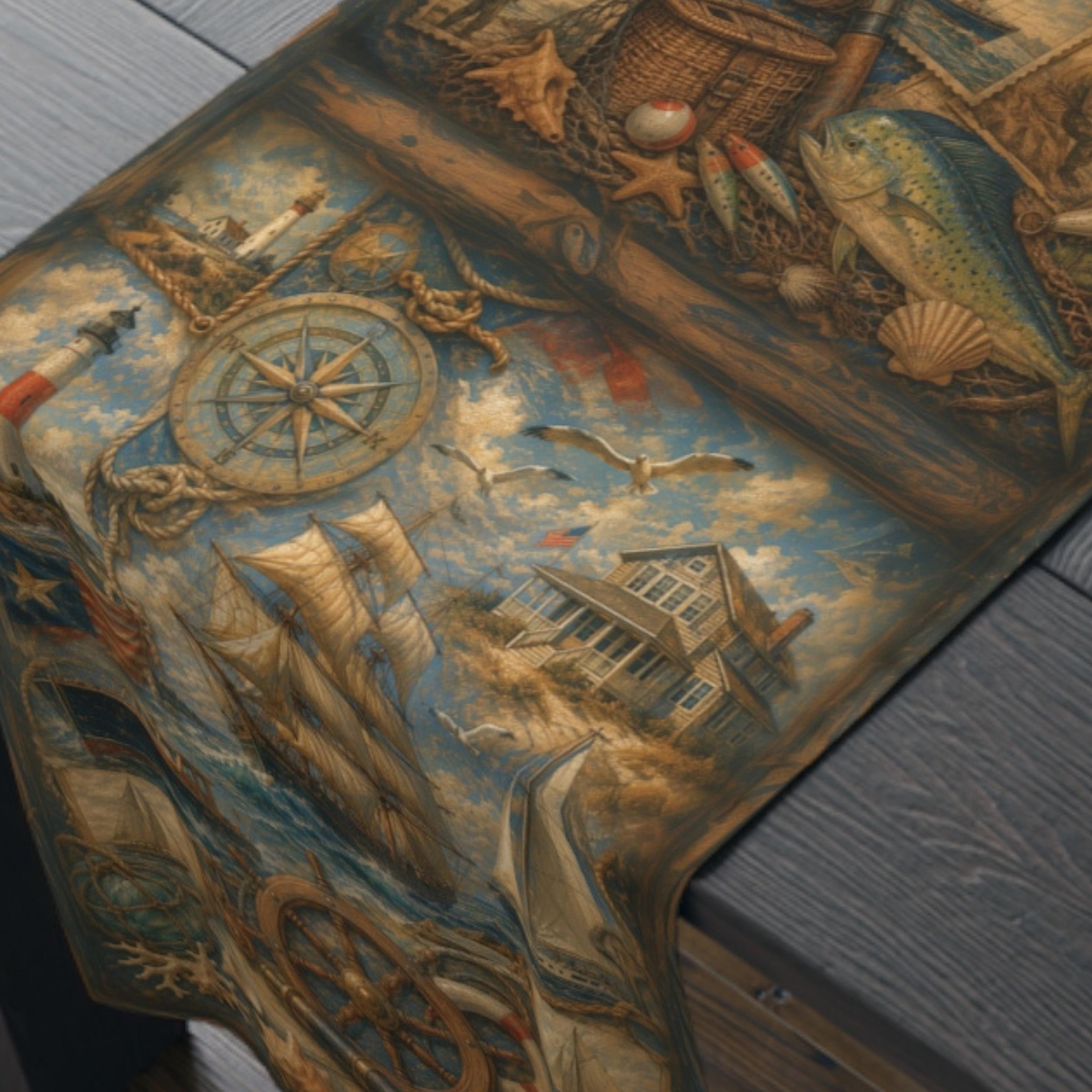 Maritime Table Runner: Vintage Style Nautical Theme for Lakehouse or Coastal Decor