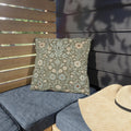 William Morris Inspired Botanical Outdoor Pillow: Sage, Cream & Peach Floral Pattern