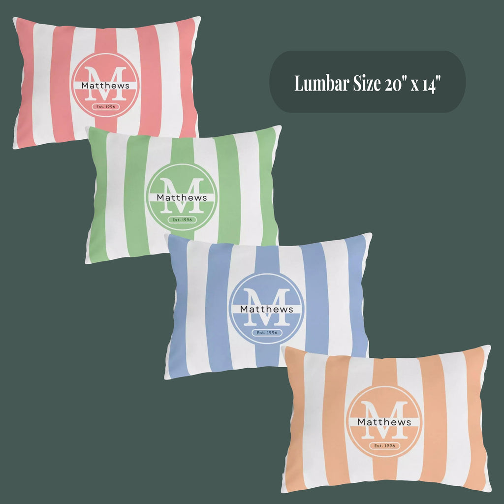Personalized Outdoor Pillow:  Monogram Family Name Cabana-Style
