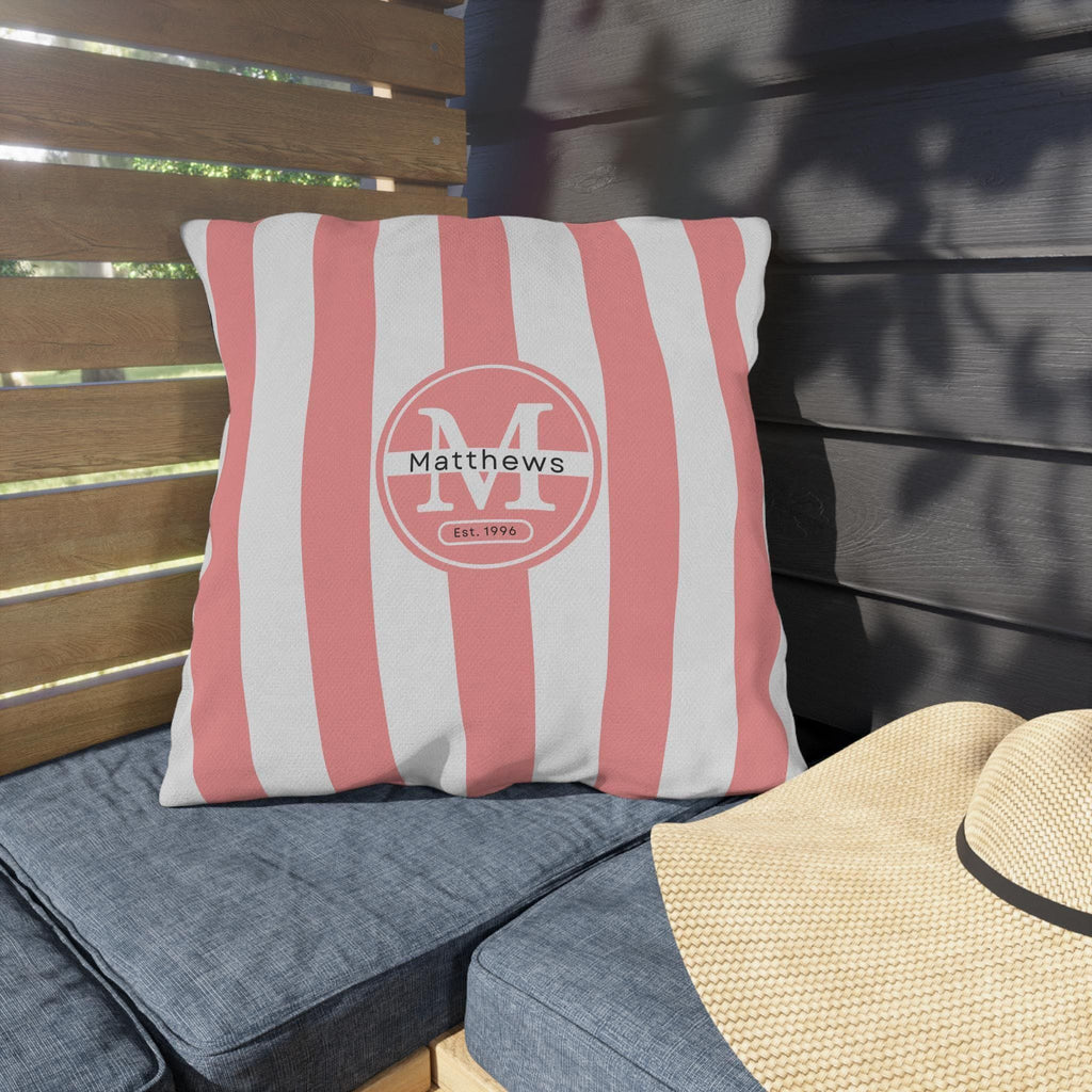 Personalized Outdoor Pillow:  Monogram Family Name Cabana-Style