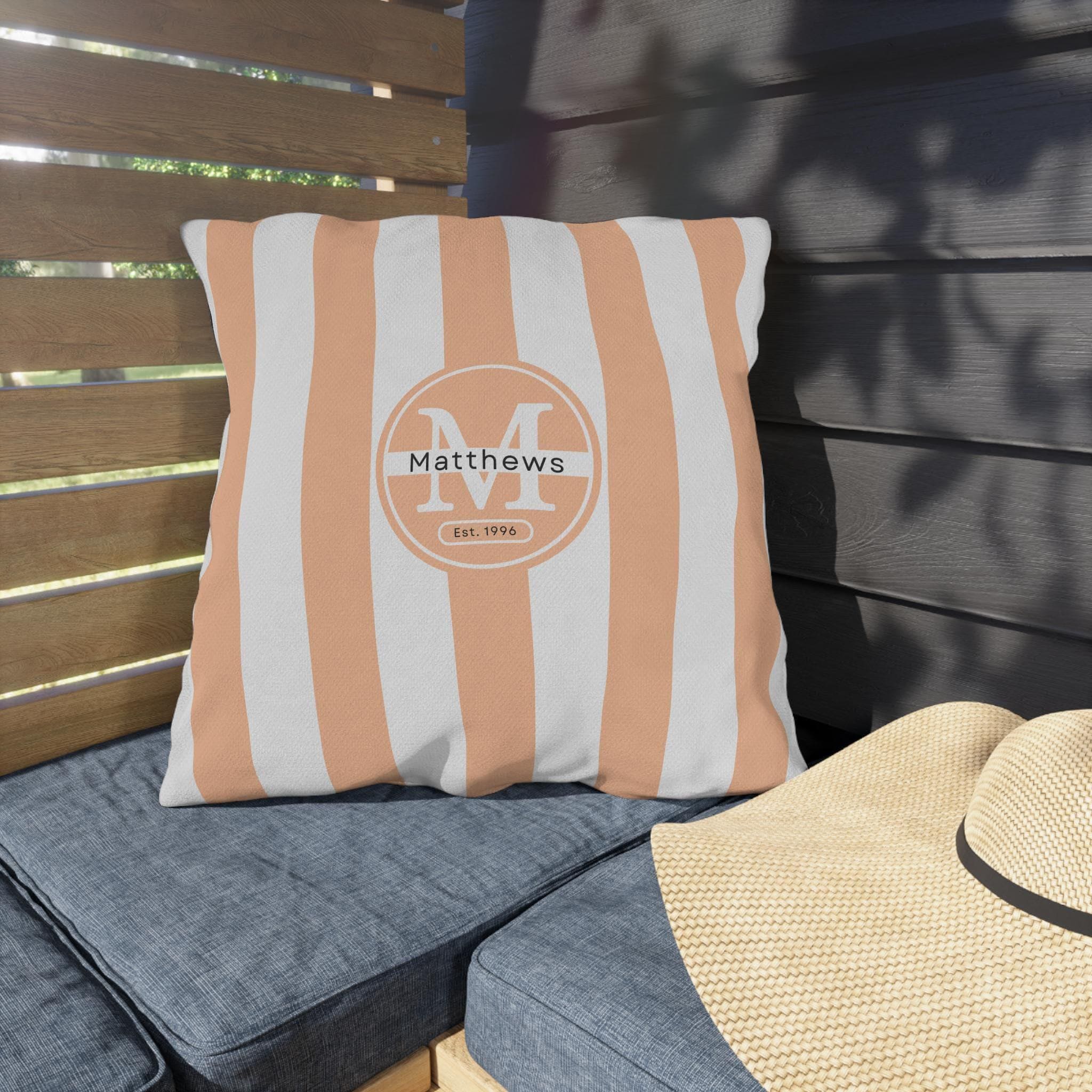 Personalized Outdoor Pillow:  Monogram Family Name Cabana-Style