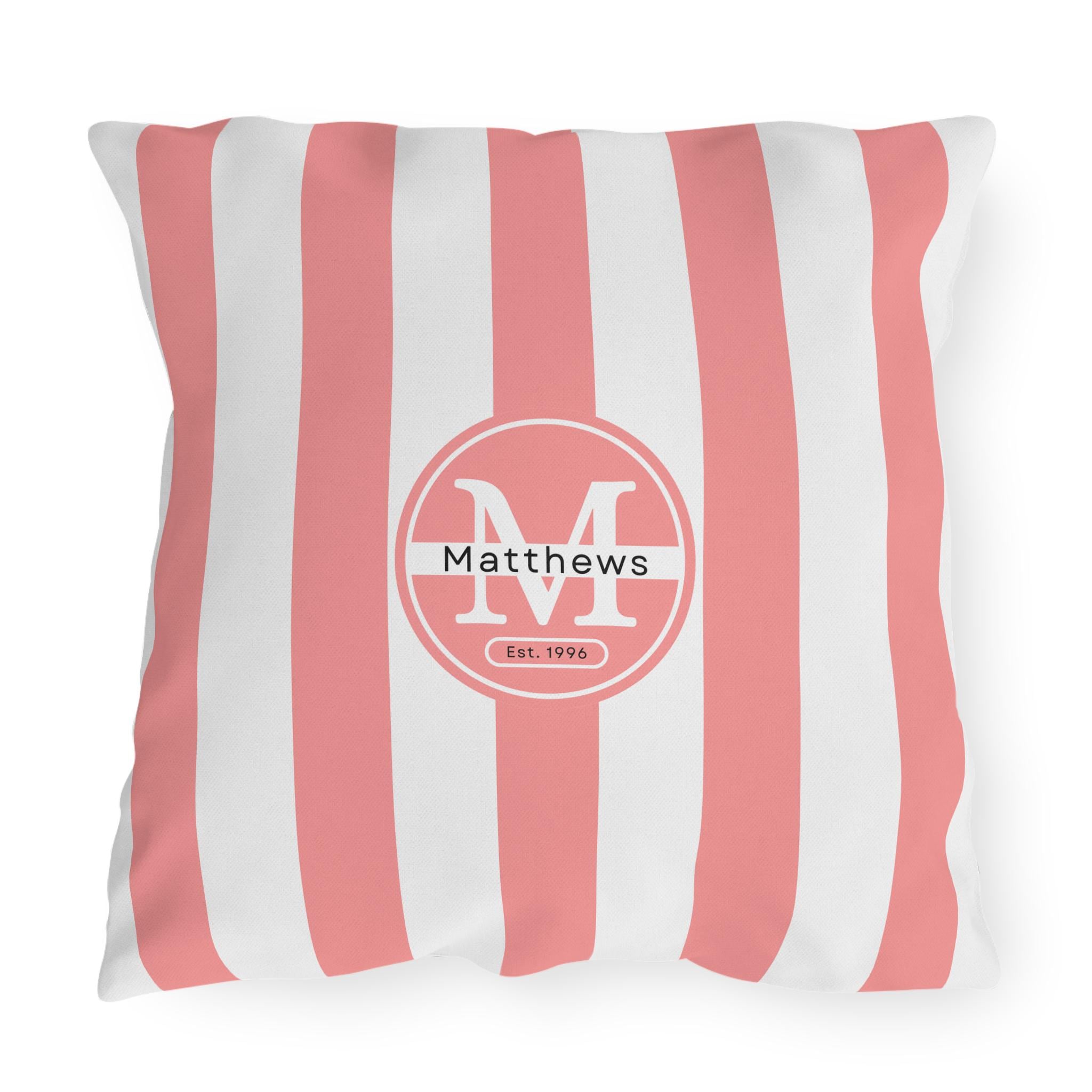 Personalized Outdoor Pillow:  Monogram Family Name Cabana-Style