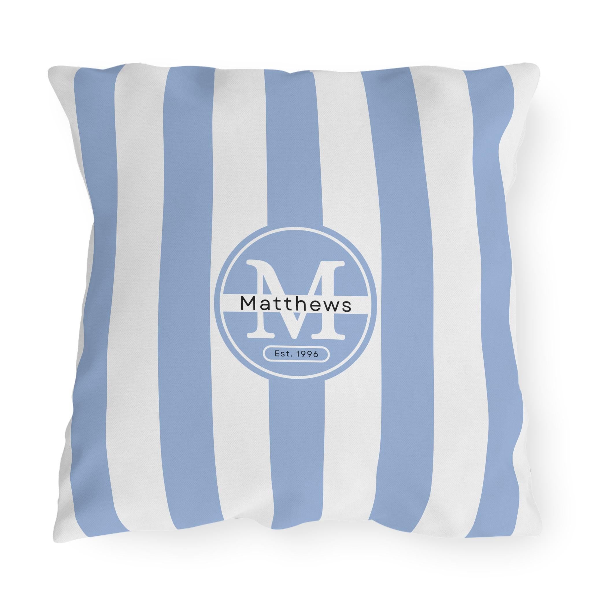 Personalized Outdoor Pillow:  Monogram Family Name Cabana-Style