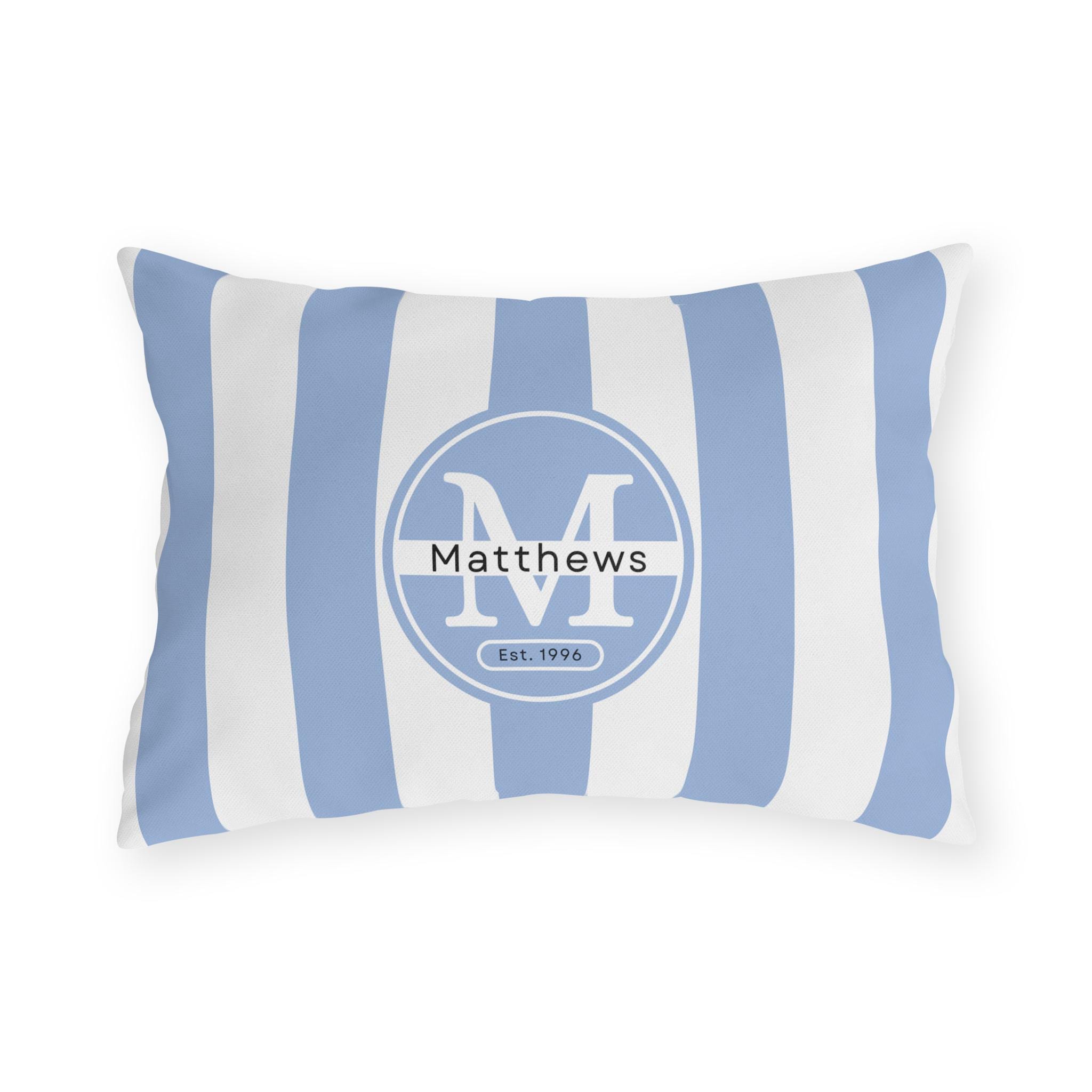 Personalized Outdoor Pillow:  Monogram Family Name Cabana-Style