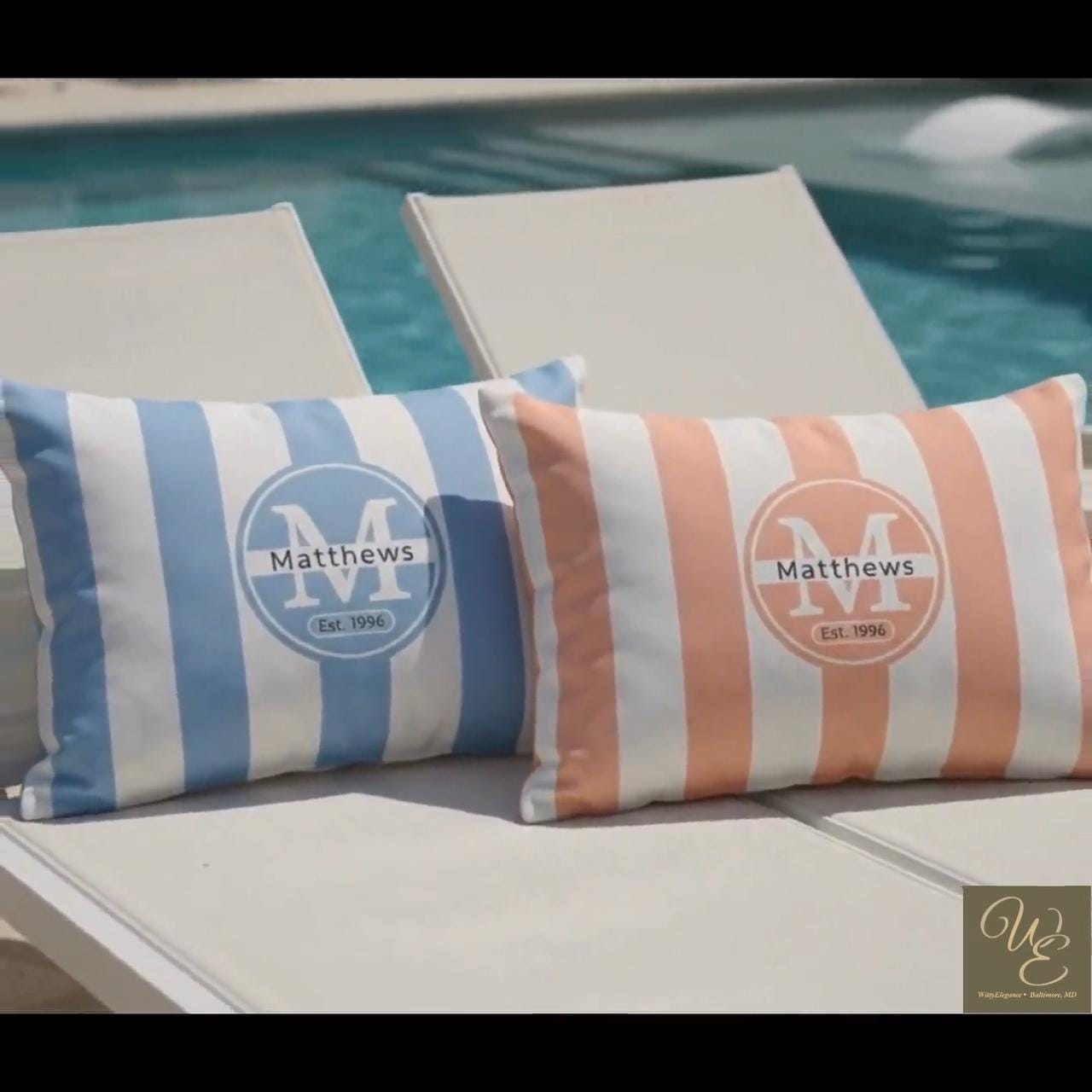 Personalized Outdoor Pillow:  Monogram Family Name Cabana-Style