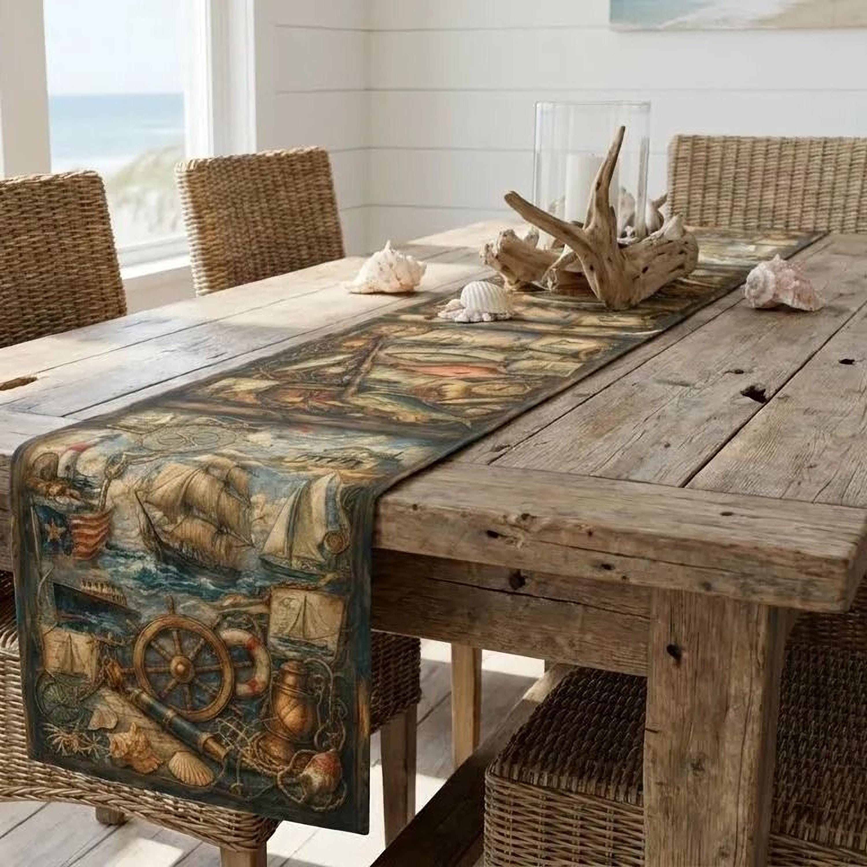 Maritime Table Runner: Vintage Style Nautical Theme for Lakehouse or Coastal Decor
