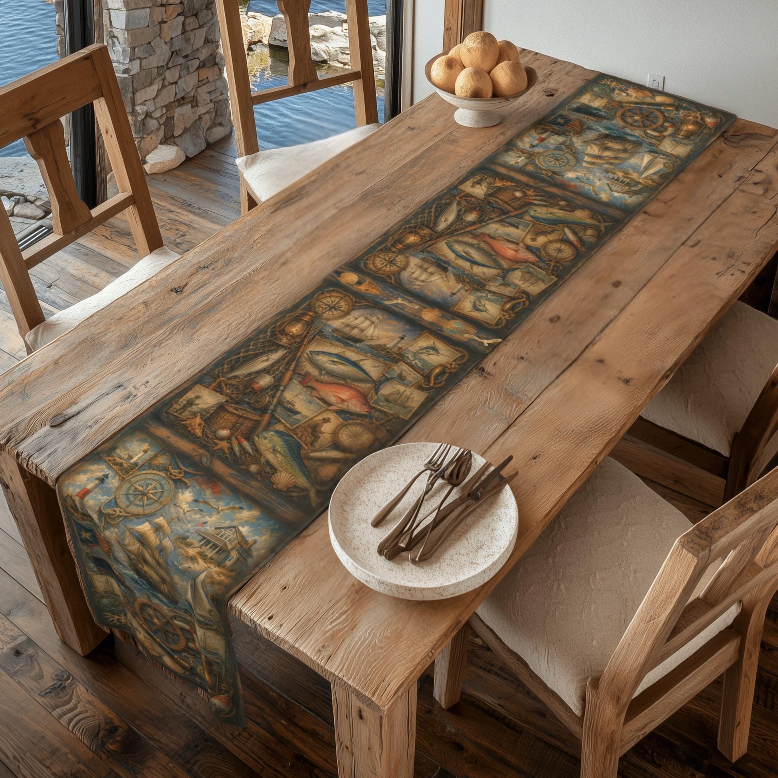 Maritime Table Runner: Vintage Style Nautical Theme for Lakehouse or Coastal Decor