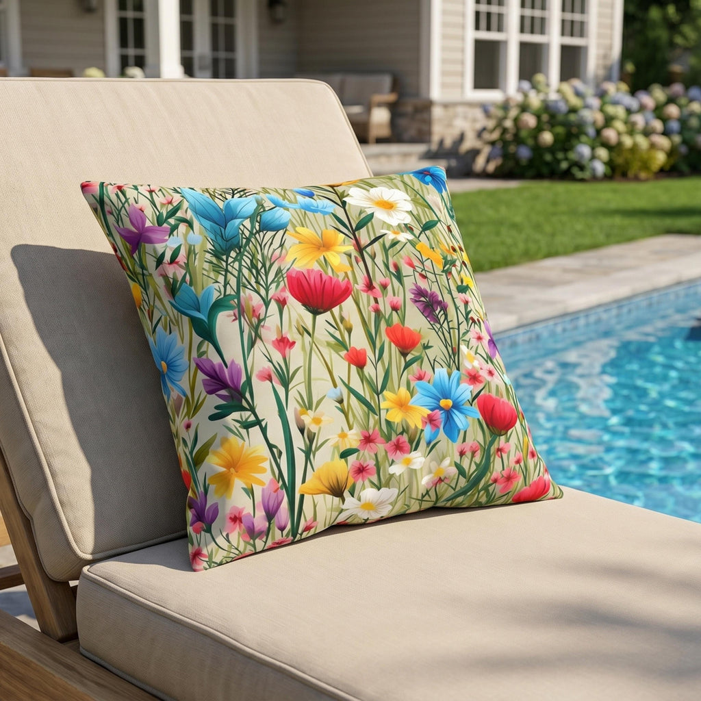 Wildflower Meadow Outdoor Pillow: Floral Patio, Pool or Porch Accent