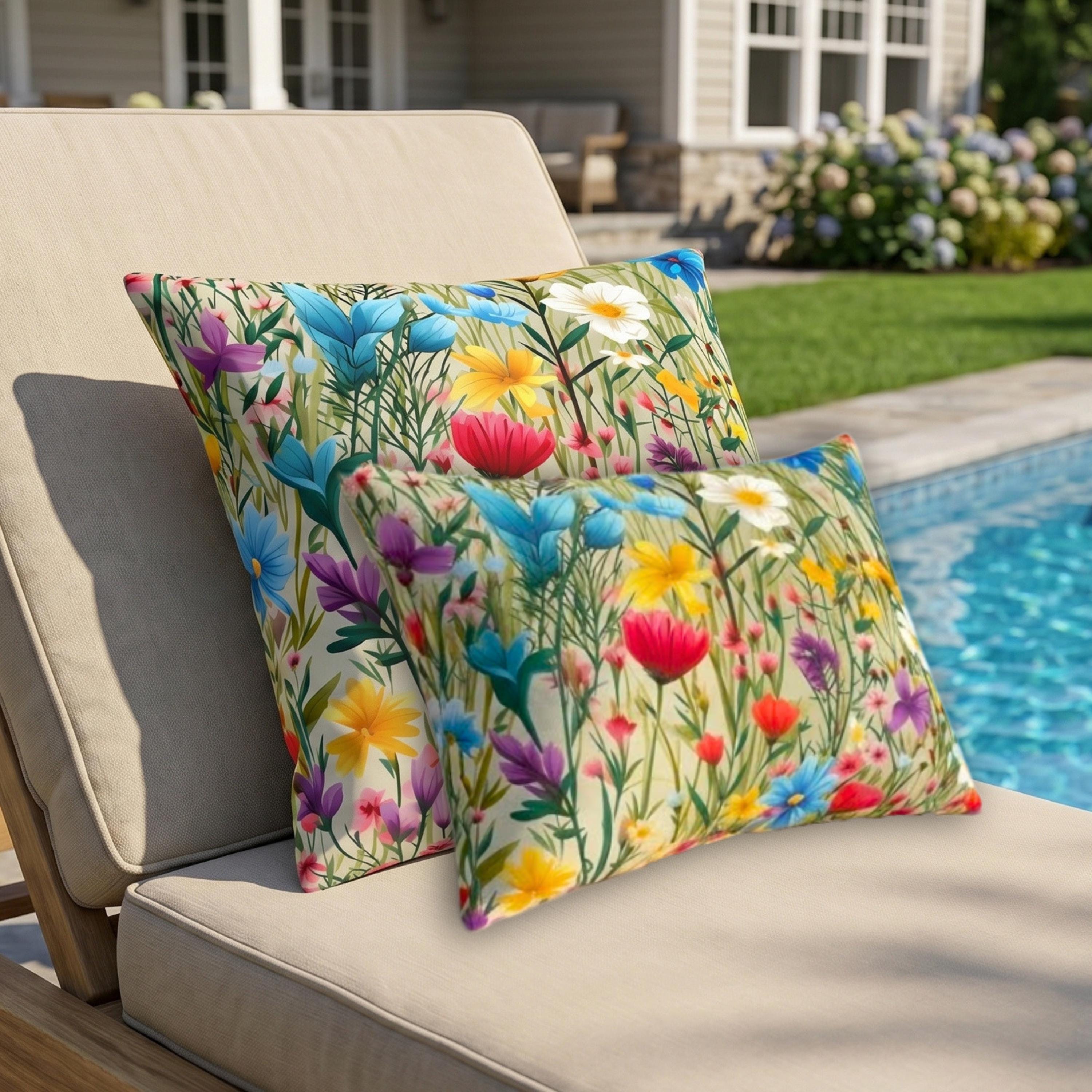 Wildflower Meadow Outdoor Pillow: Floral Patio, Pool or Porch Accent