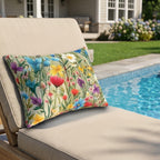 Wildflower Meadow Outdoor Pillow: Floral Patio, Pool or Porch Accent