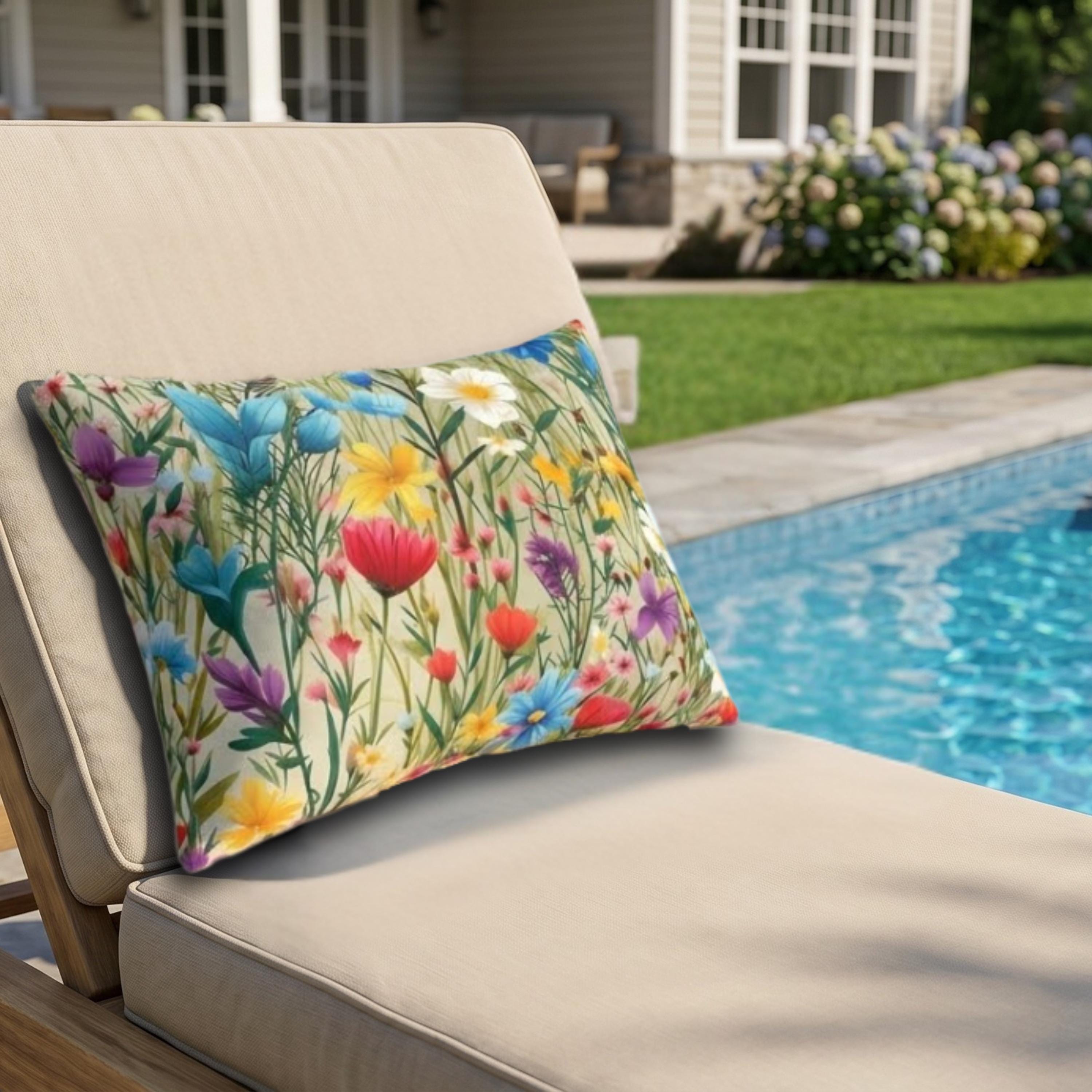 Wildflower Meadow Outdoor Pillow: Floral Patio, Pool or Porch Accent
