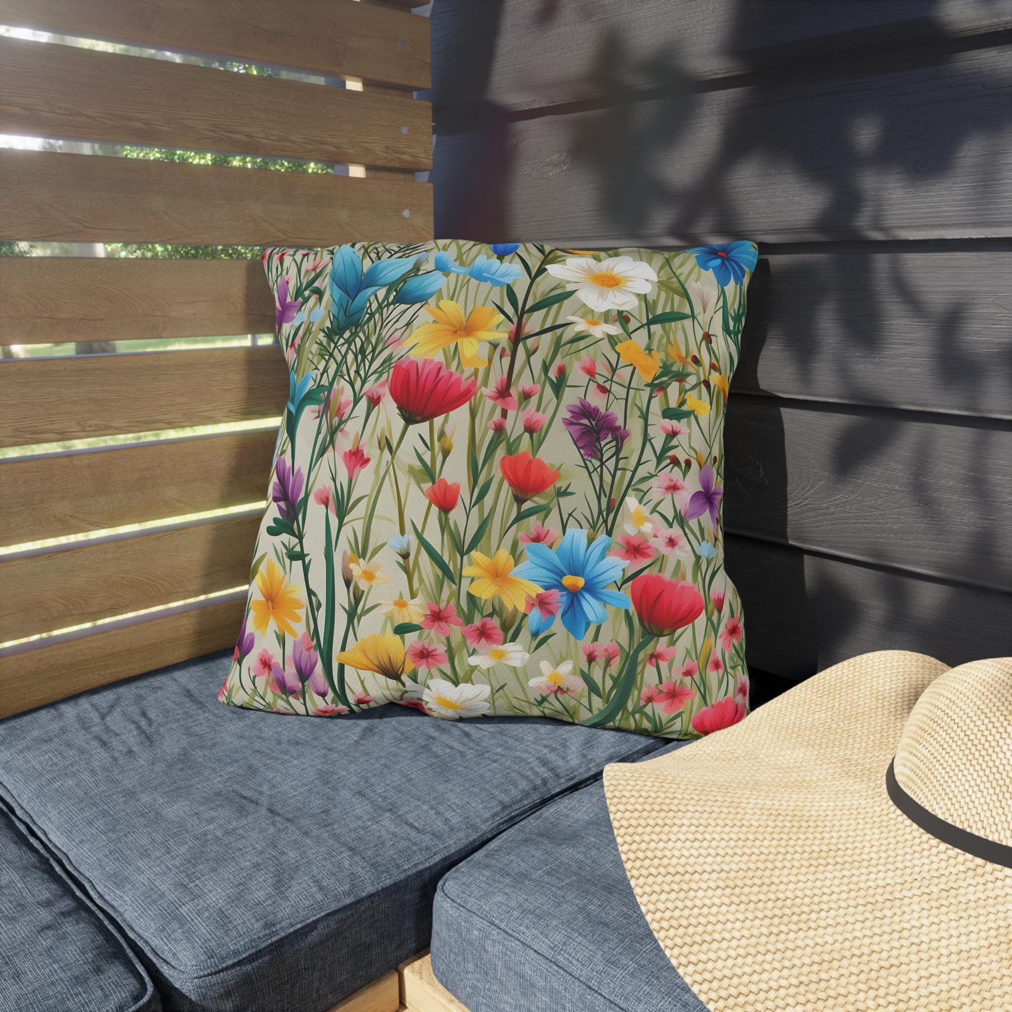 Wildflower Meadow Outdoor Pillow: Floral Patio, Pool or Porch Accent