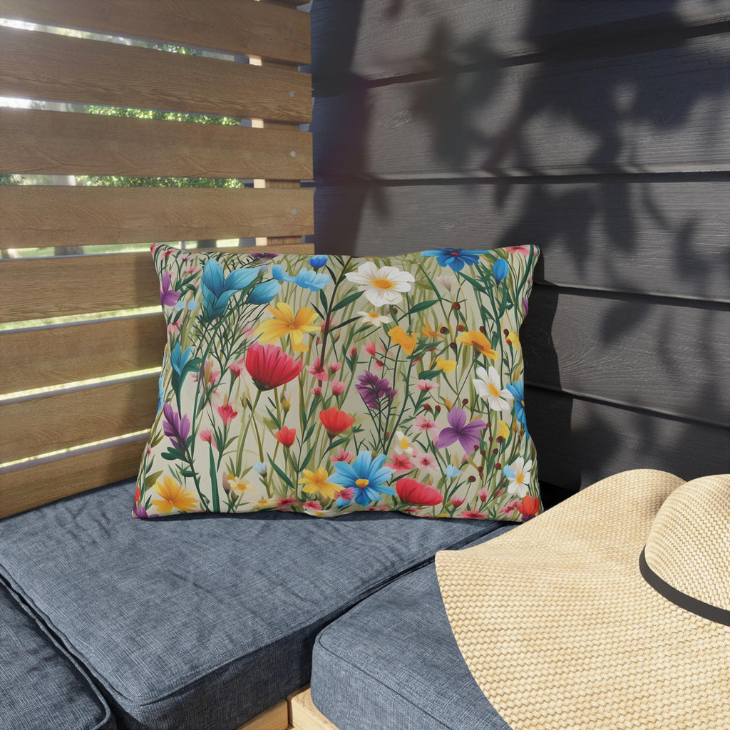Wildflower Meadow Outdoor Pillow: Floral Patio, Pool or Porch Accent