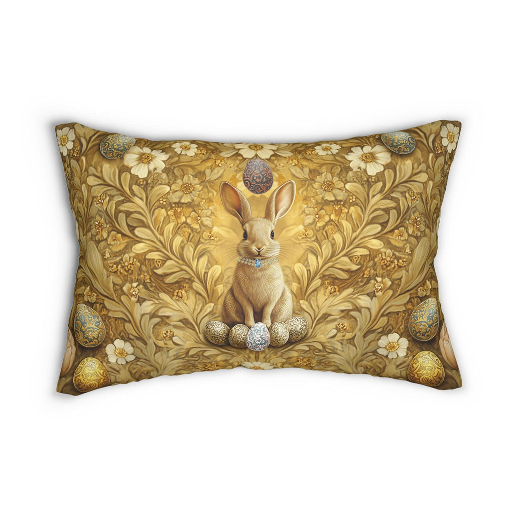 Elegant Easter Rabbit Lumbar Pillow: William Morris Inspired Botanical Art for Luxurious Spring Decor