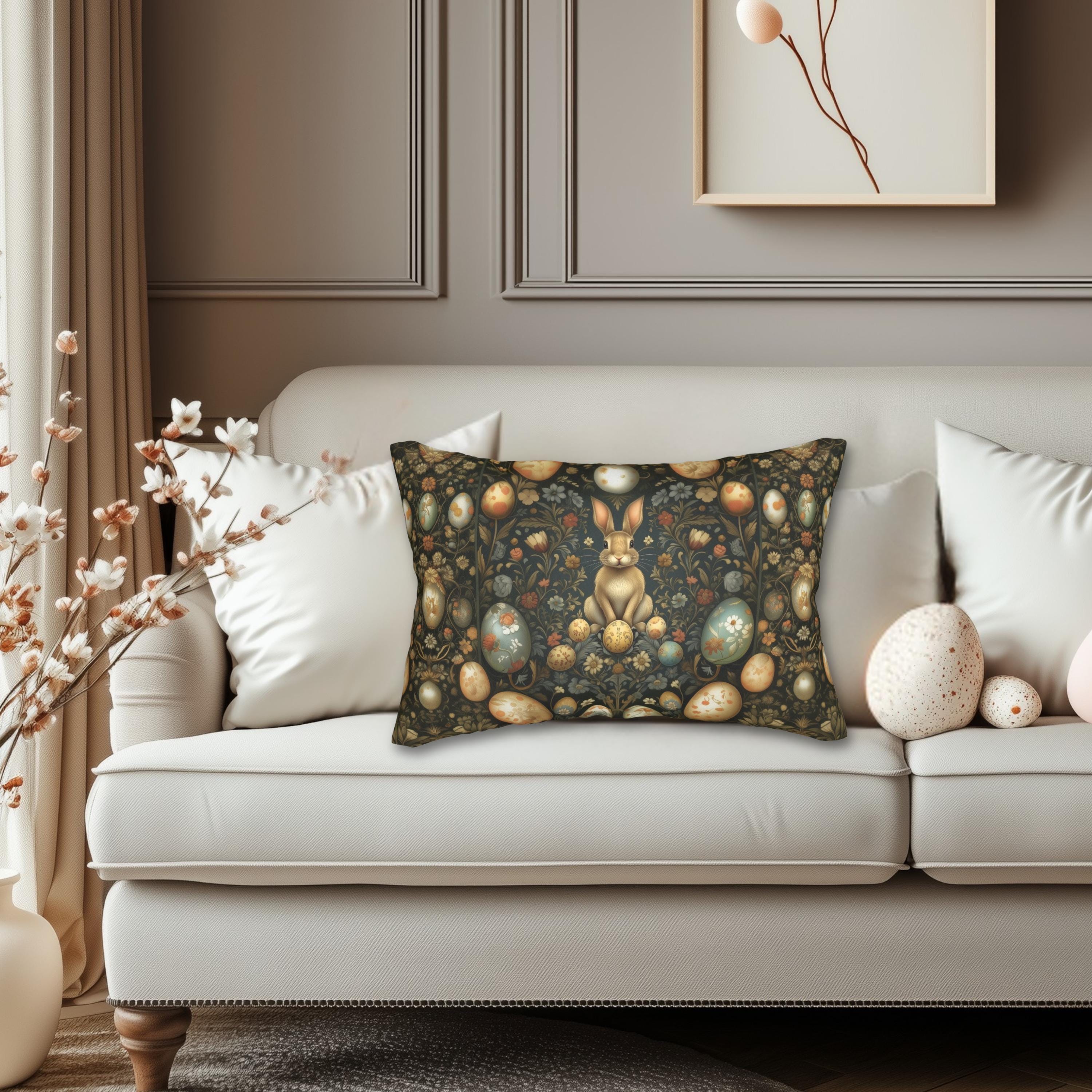 Midnight Easter Lumbar Pillow: William Morris Dark Cottagecore Botanicals