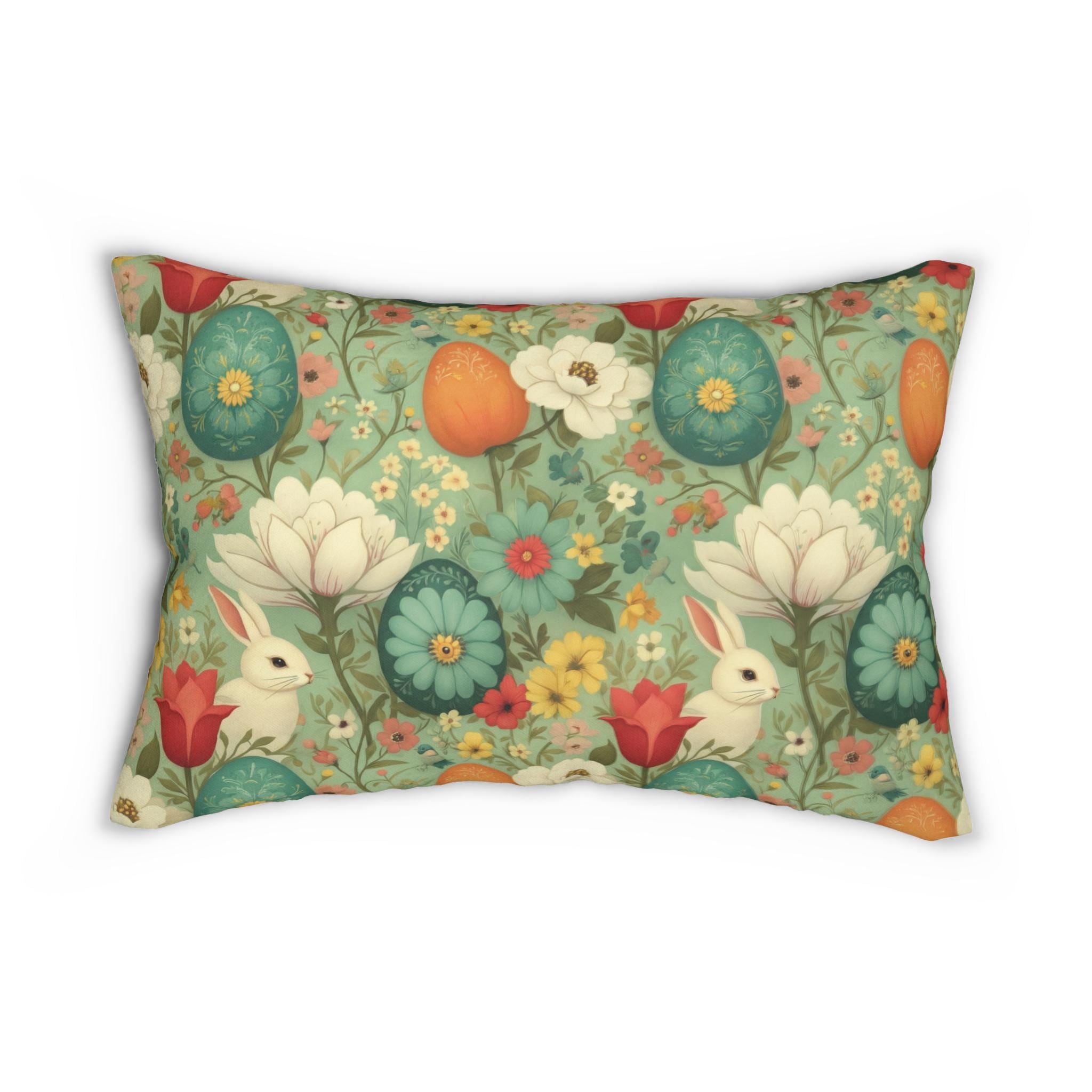 Whimsical Easter Bunny & Bloom Lumbar Pillow Cover