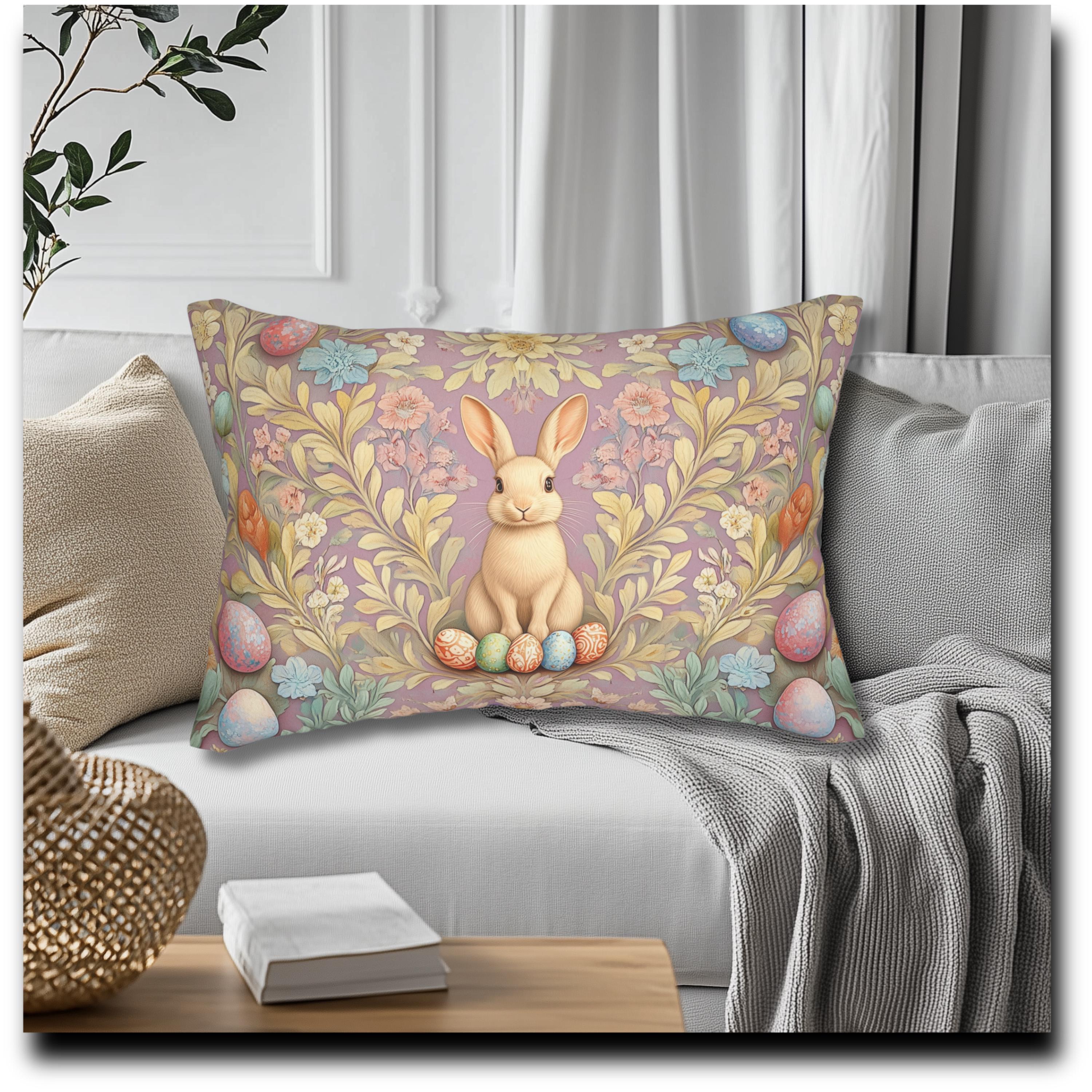 William Morris Easter Rabbit Lumbar Pillow: Floral Botanical Art