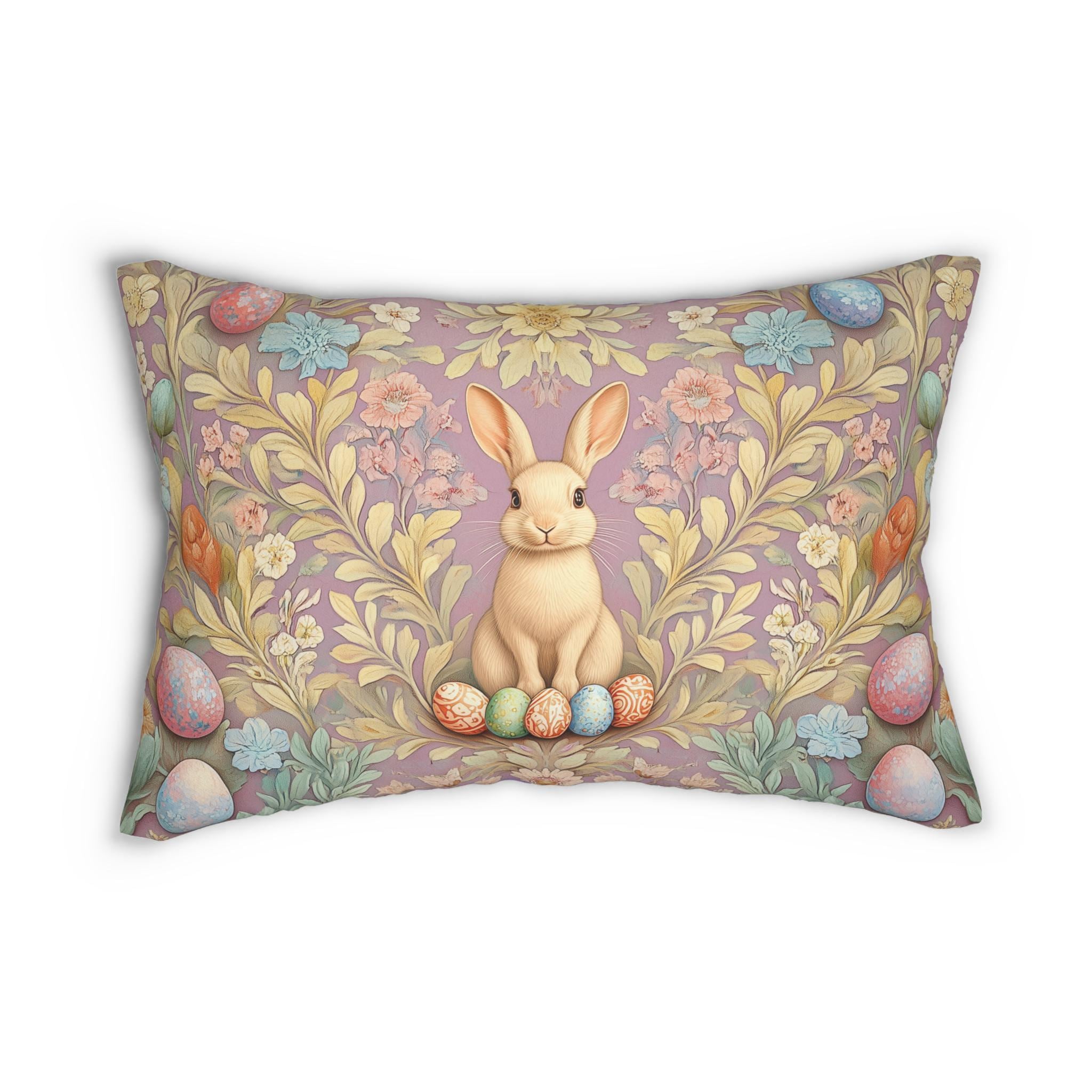 William Morris Easter Rabbit Lumbar Pillow: Floral Botanical Art