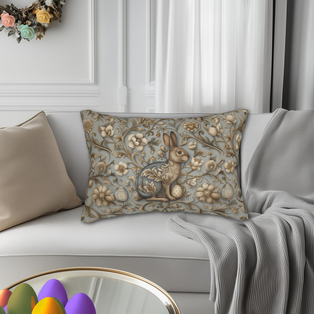 William Morris Chinoiserie Easter Hare Lumbar Pillow: Slate Blue & Taupe