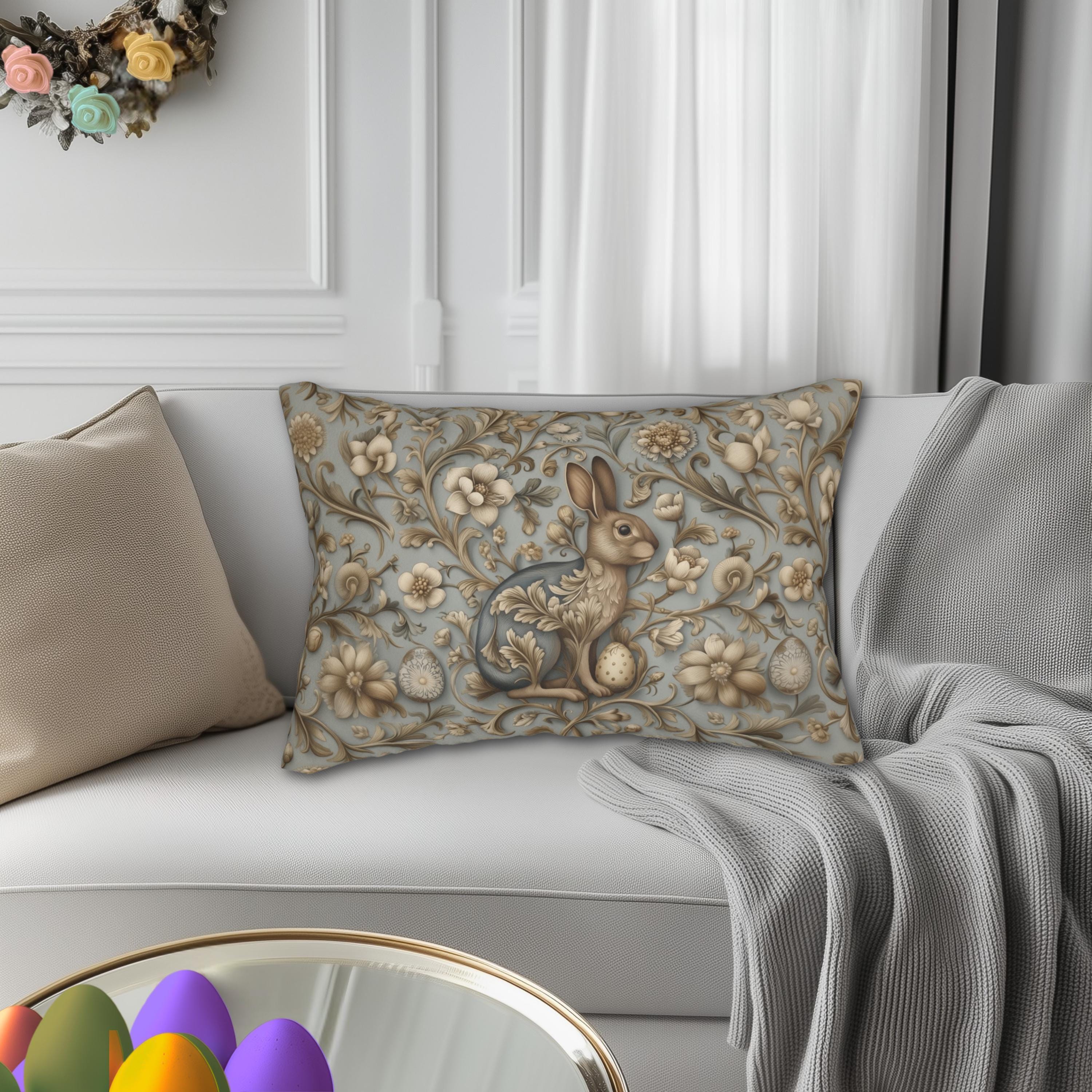 William Morris Chinoiserie Easter Hare Lumbar Pillow: Slate Blue & Taupe