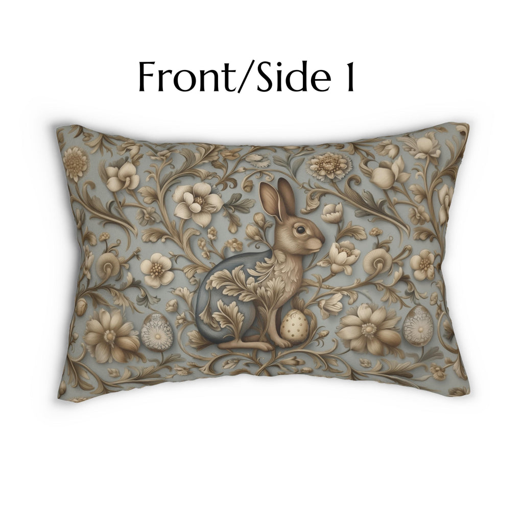 William Morris Chinoiserie Easter Hare Lumbar Pillow: Slate Blue & Taupe