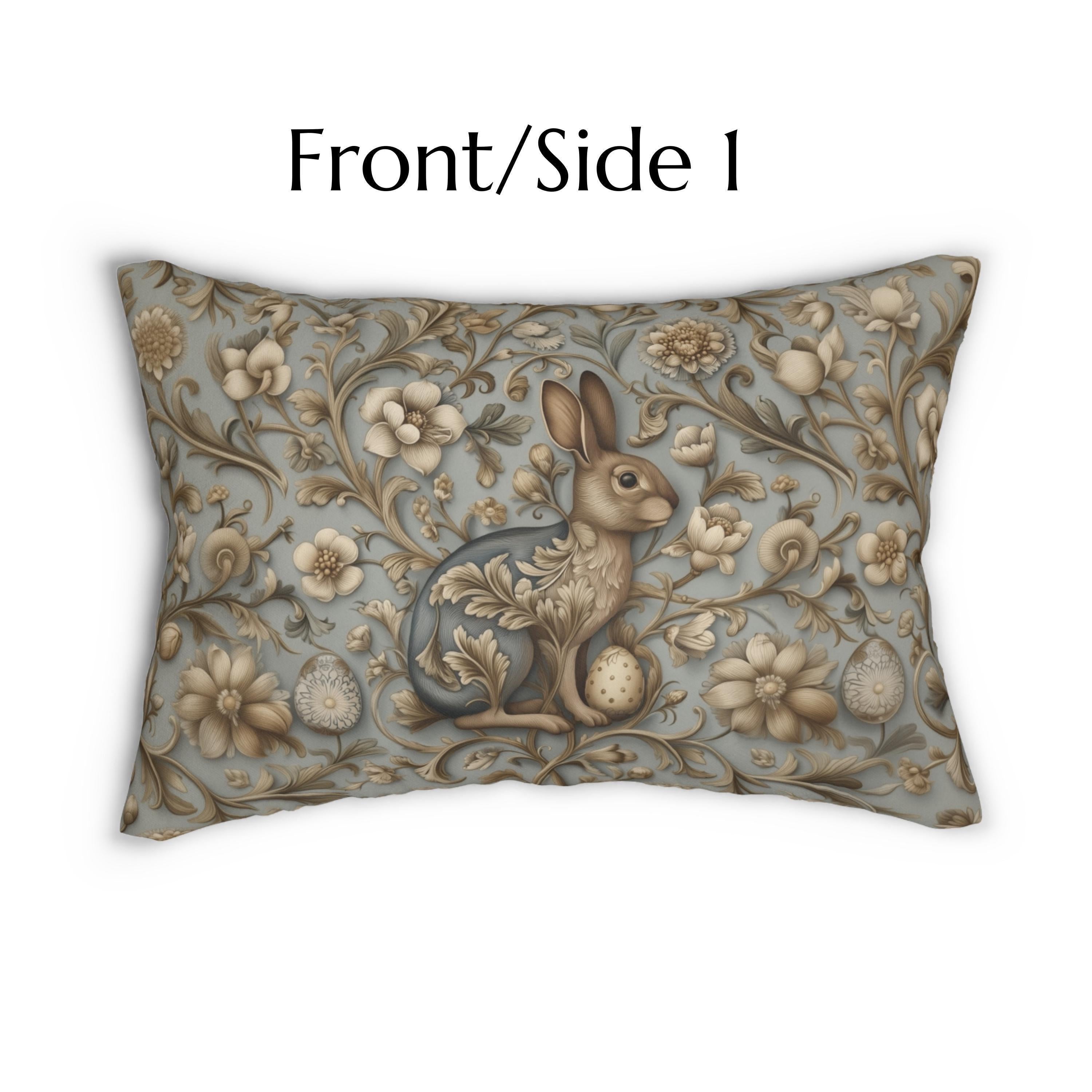 William Morris Chinoiserie Easter Hare Lumbar Pillow: Slate Blue & Taupe