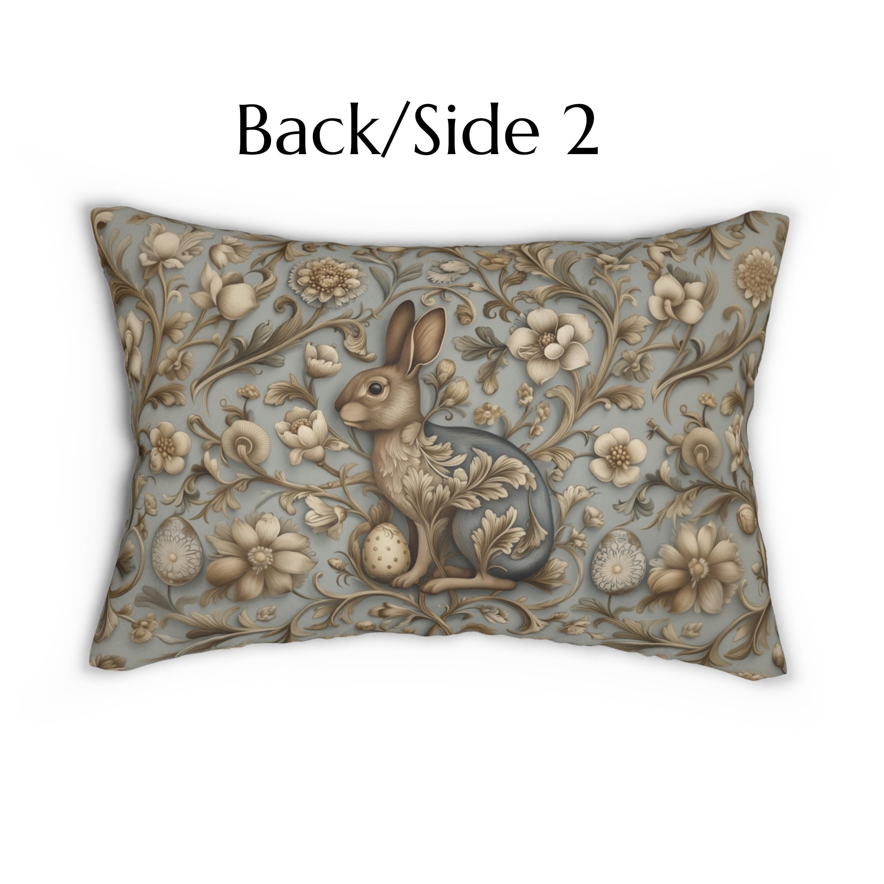 William Morris Chinoiserie Easter Hare Lumbar Pillow: Slate Blue & Taupe