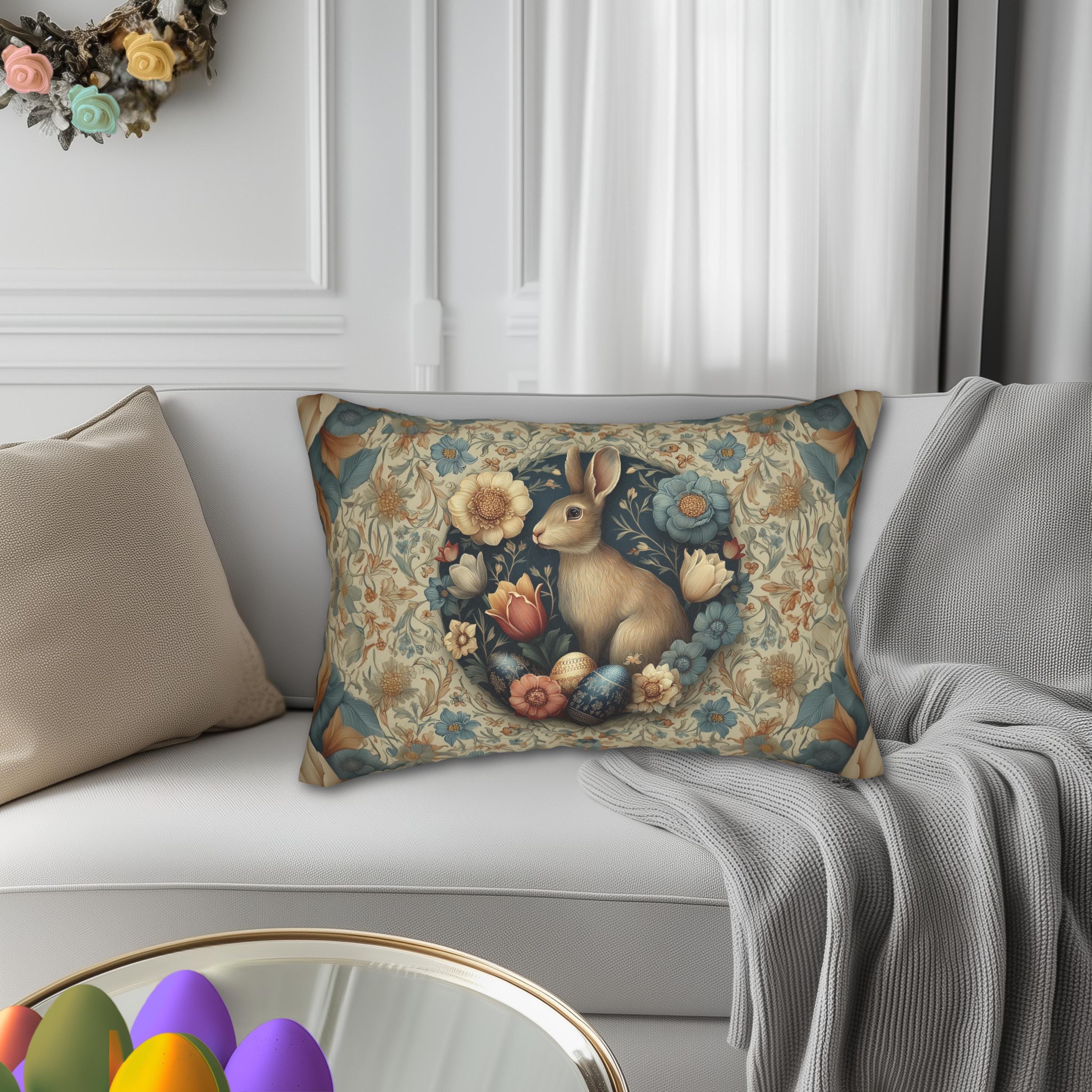 Easter Wild Hare Botanical Lumbar Pillow: William Morris Inspired