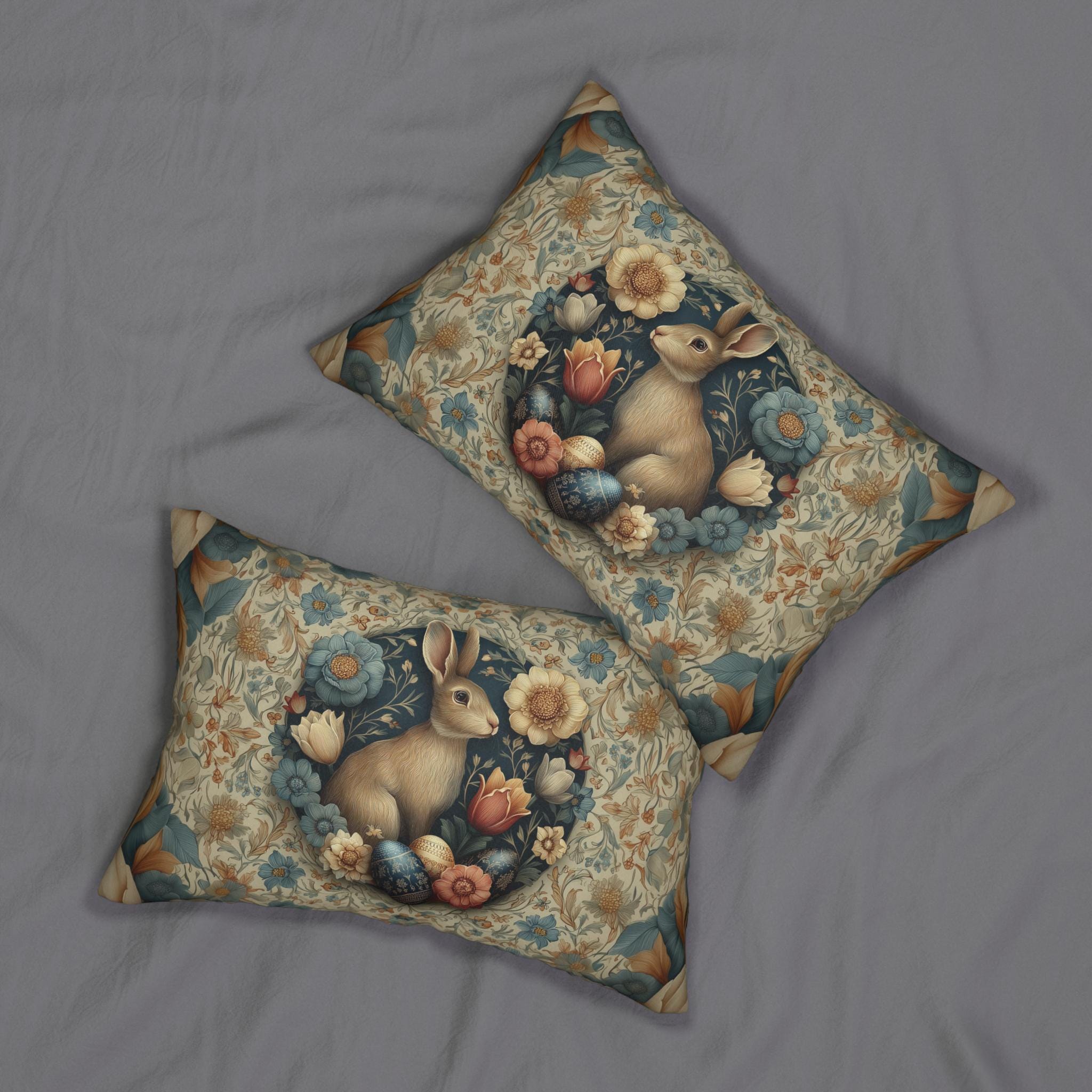 Easter Wild Hare Botanical Lumbar Pillow: William Morris Inspired