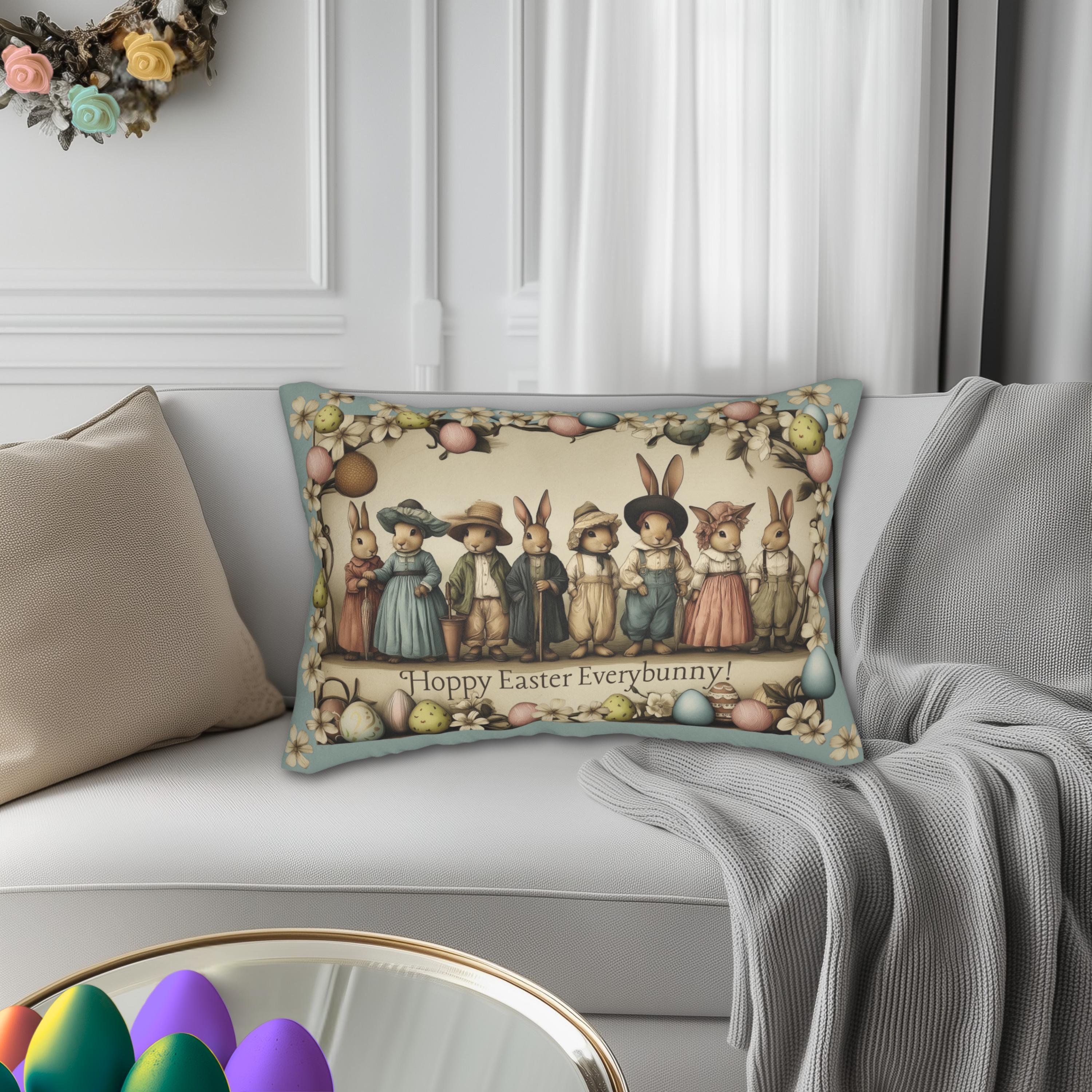 Easter Bunny Family Lumbar Pillow: Vintage 1920s Illustration Spring Decor