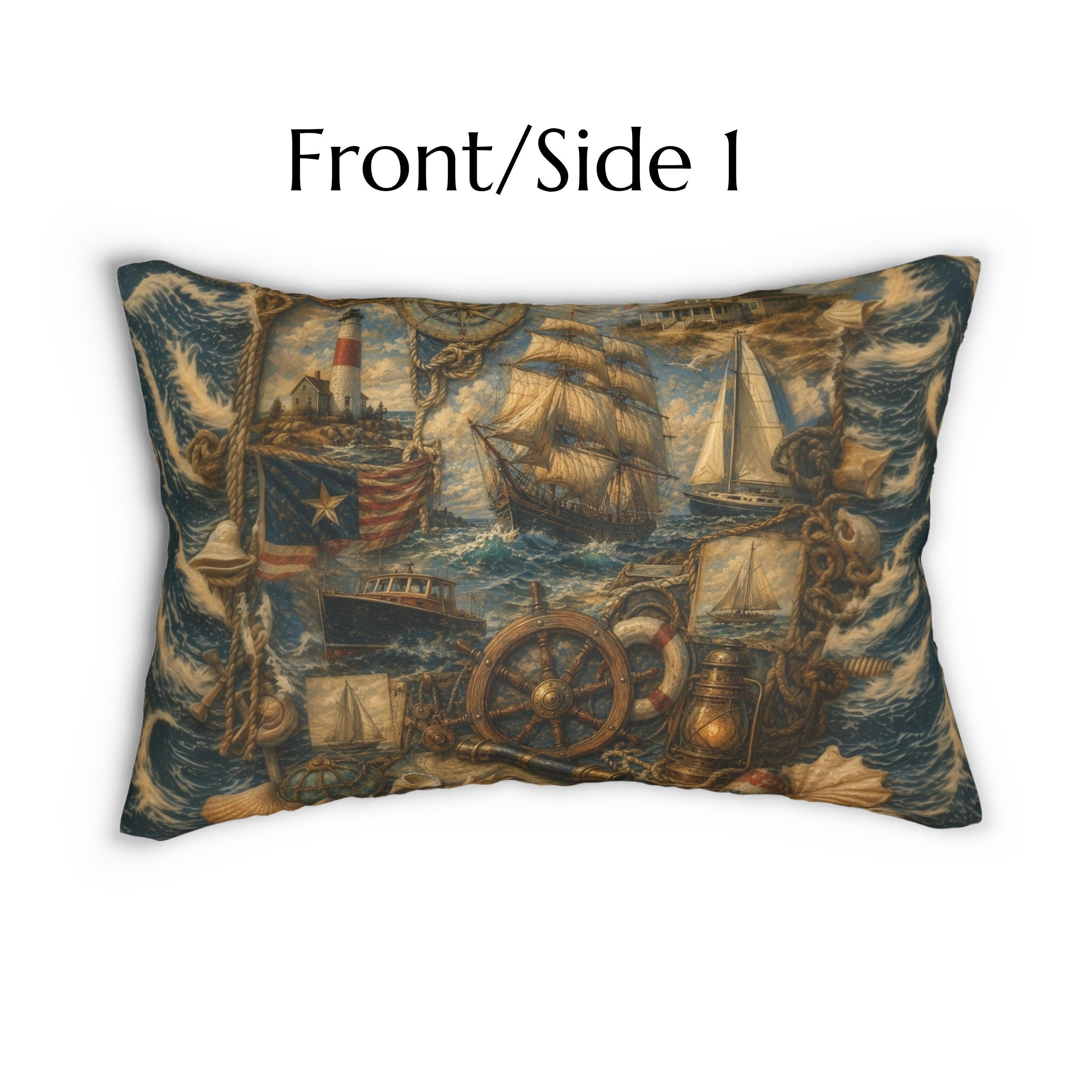 Maritime Lumbar Pillow: Vintage Style Nautical Theme for Lakehouse or Coastal Decor