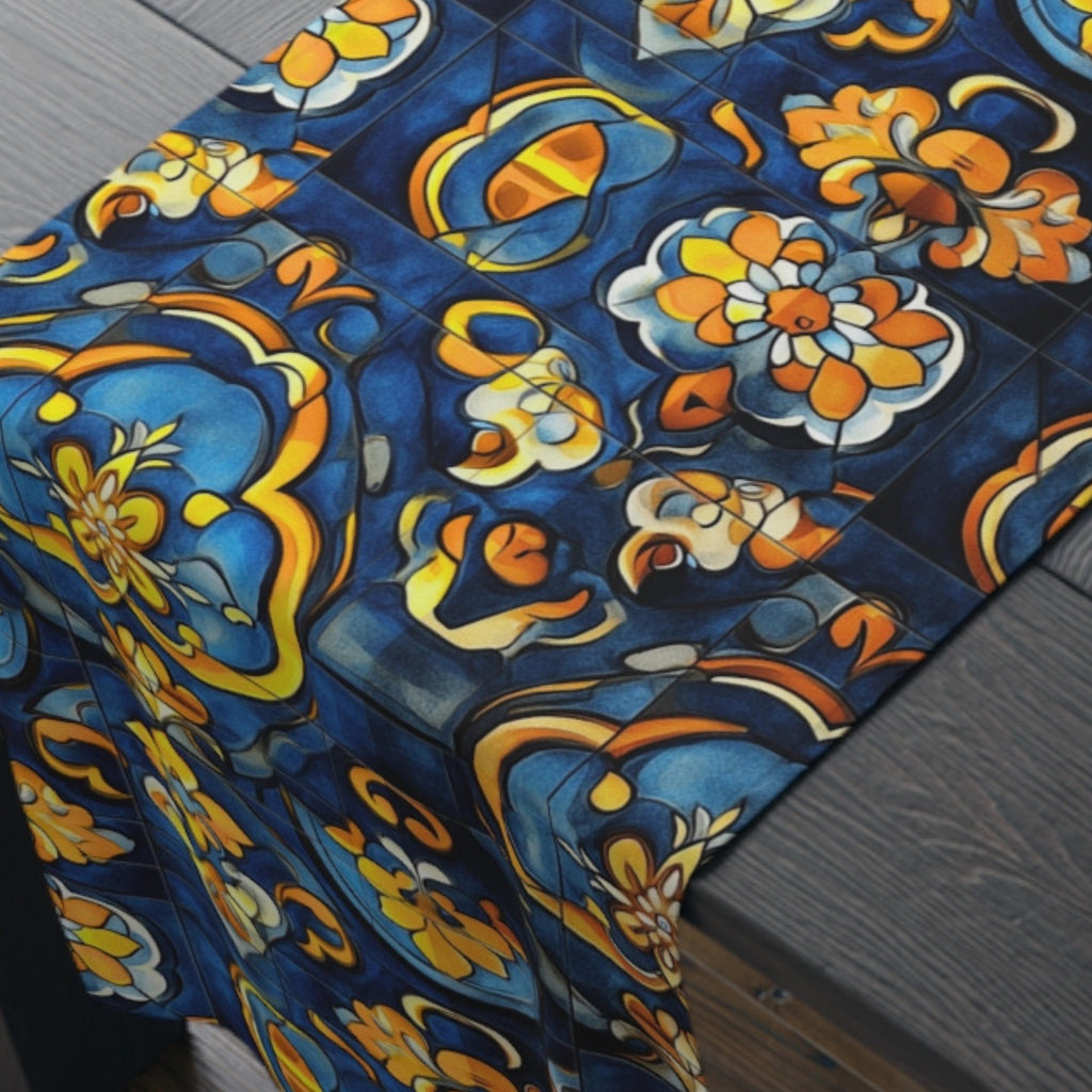 Mediterranean Table Runner: Inspired by Riviera Coastal Tile Aesthetics
