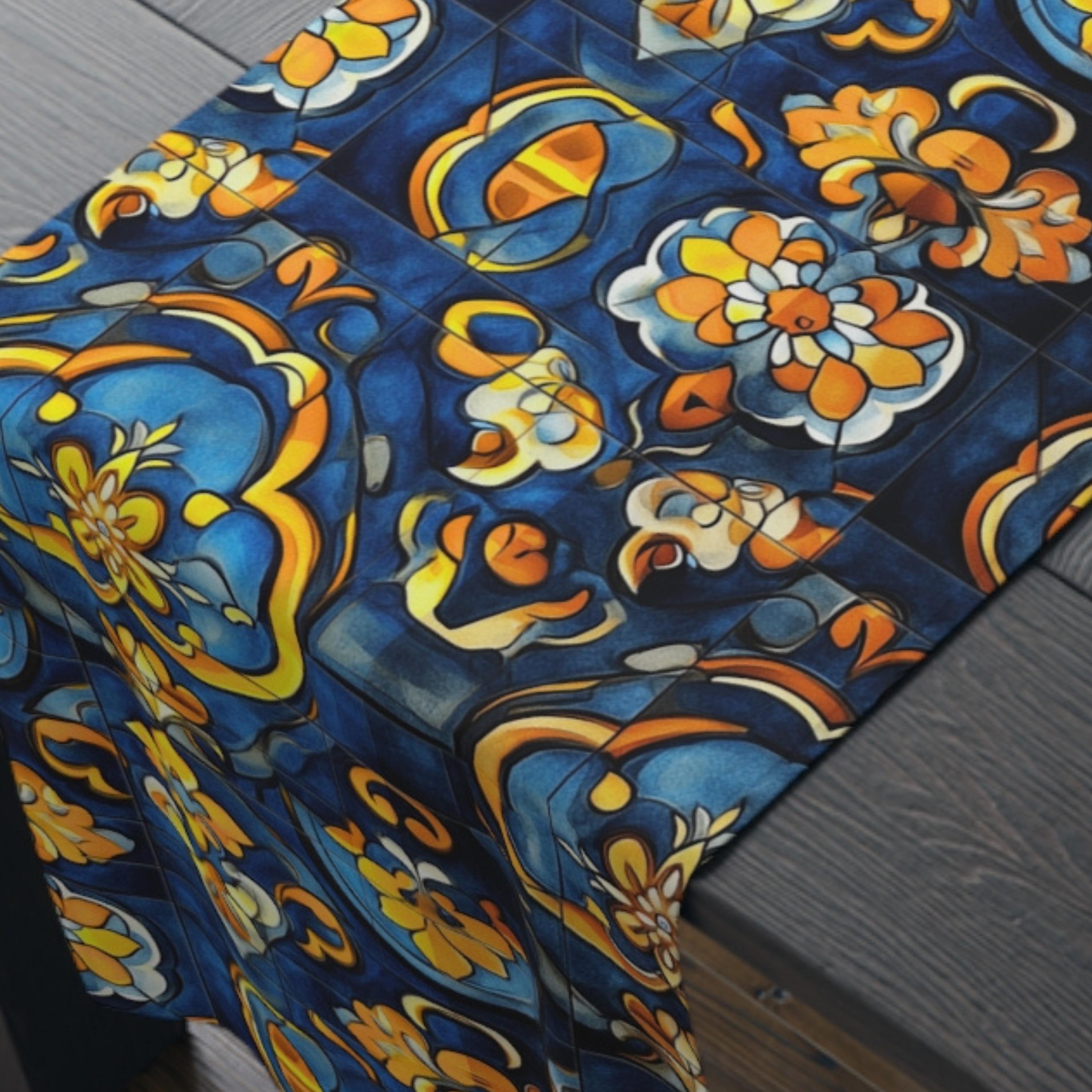 Mediterranean Table Runner: Inspired by Riviera Coastal Tile Aesthetics