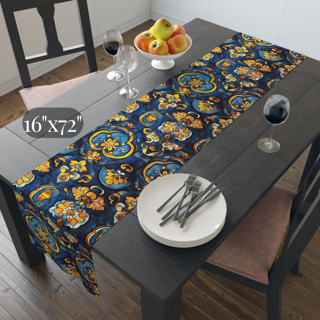 Mediterranean Table Runner: Inspired by Riviera Coastal Tile Aesthetics