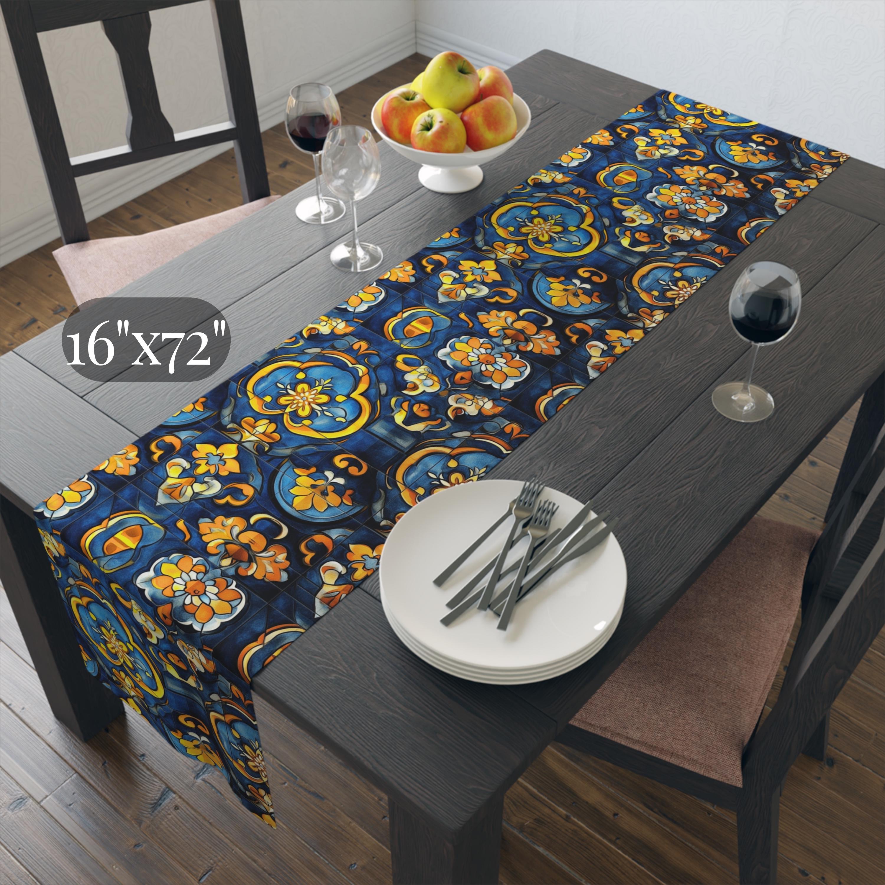 Mediterranean Table Runner: Inspired by Riviera Coastal Tile Aesthetics
