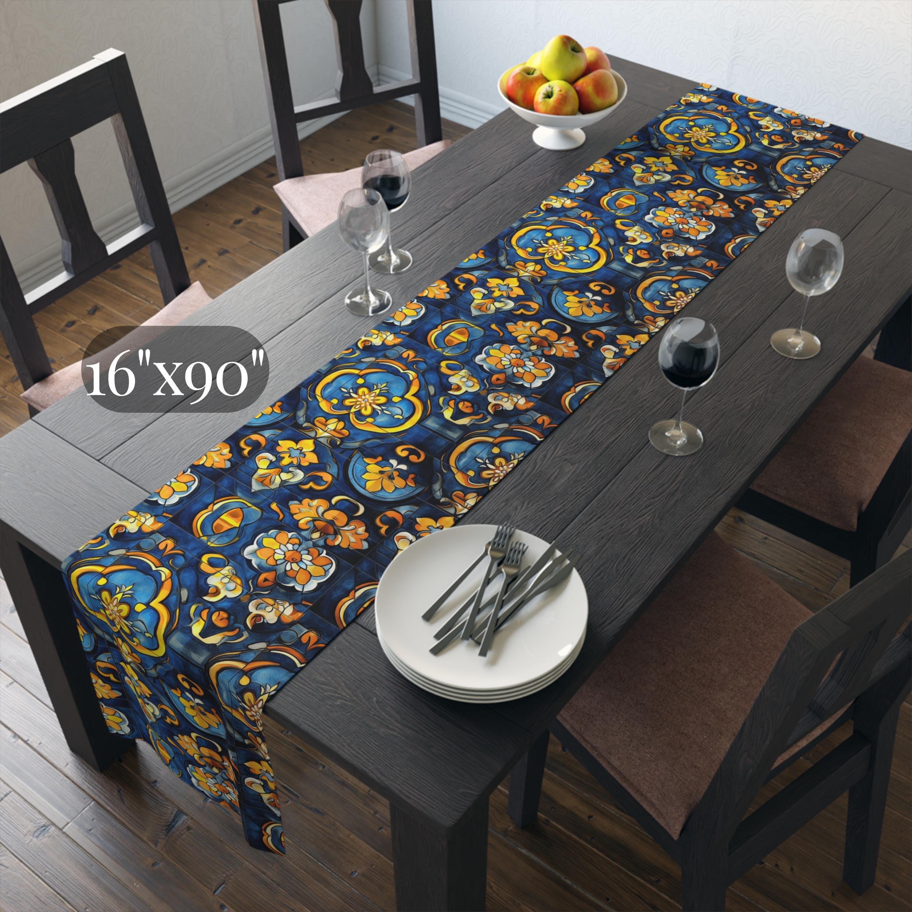 Mediterranean Table Runner: Inspired by Riviera Coastal Tile Aesthetics