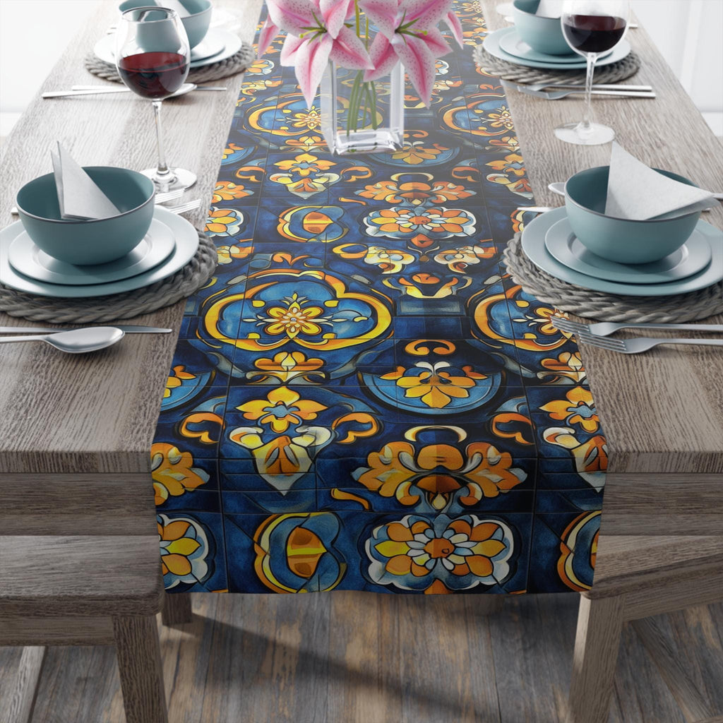 Mediterranean Table Runner: Inspired by Riviera Coastal Tile Aesthetics