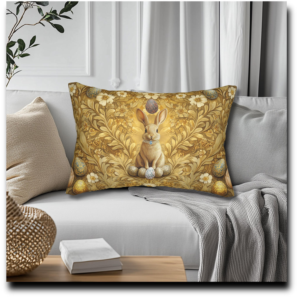 Elegant Easter Rabbit Lumbar Pillow: William Morris Inspired Botanical Art for Luxurious Spring Decor
