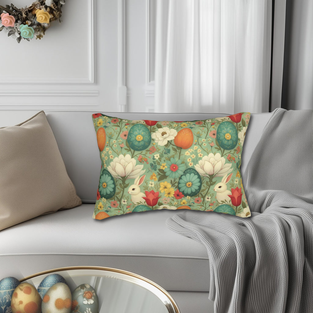 Whimsical Easter Bunny & Bloom Lumbar Pillow Cover