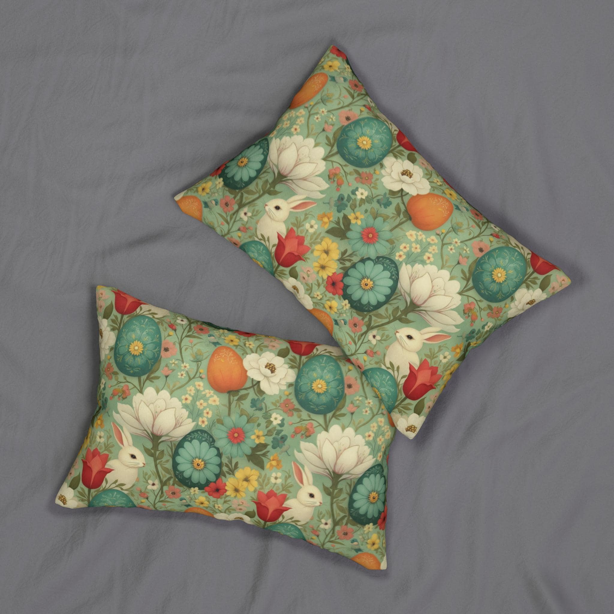 Whimsical Easter Bunny & Bloom Lumbar Pillow Cover