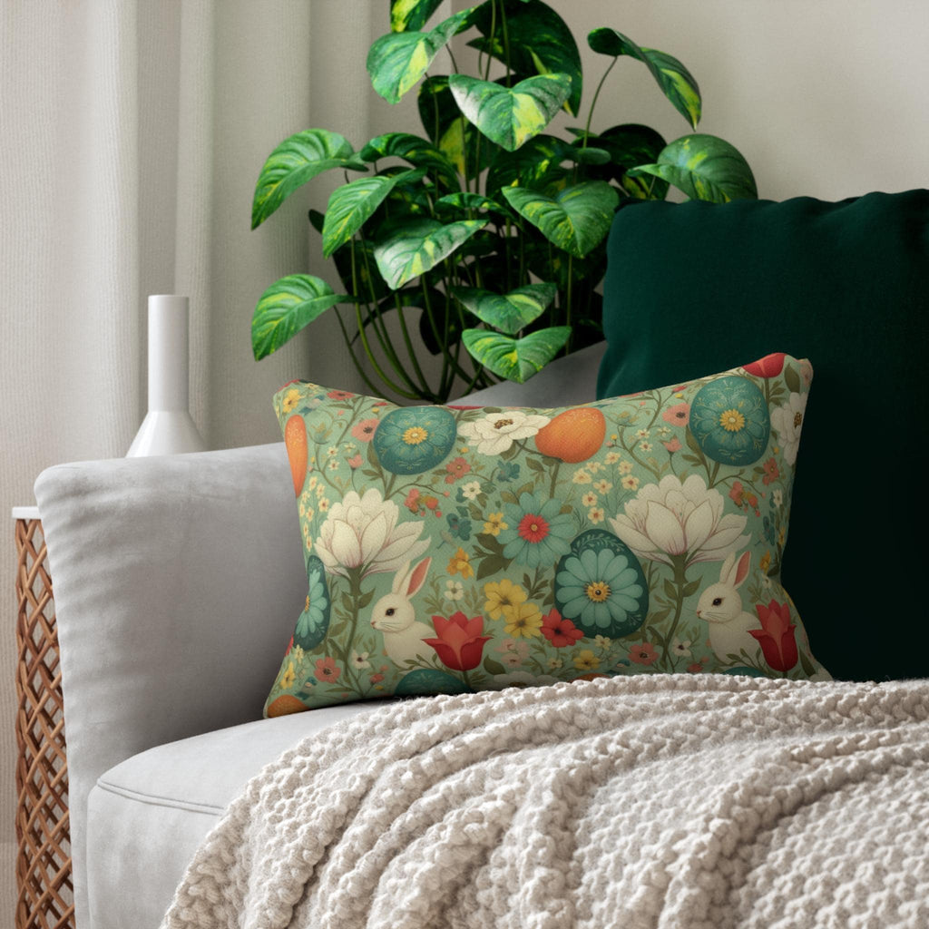 Whimsical Easter Bunny & Bloom Lumbar Pillow Cover
