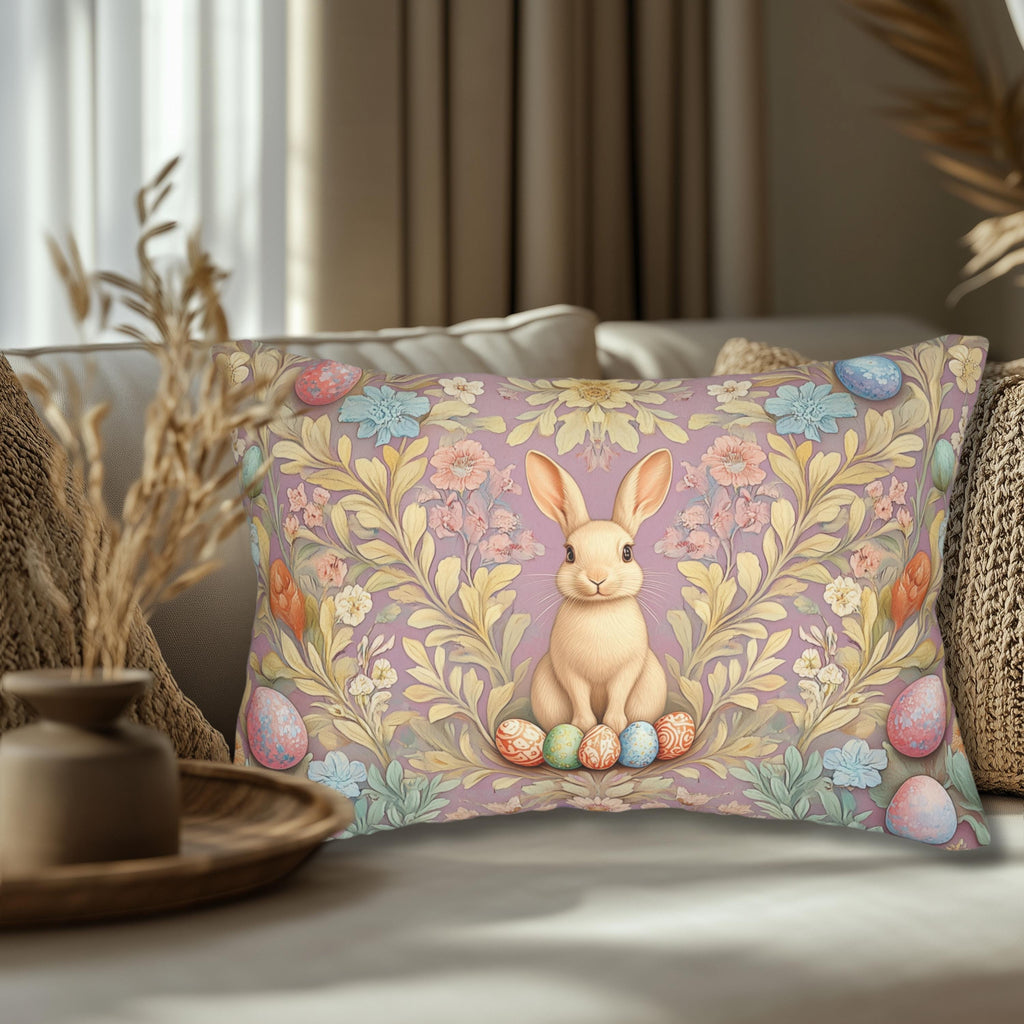 William Morris Easter Rabbit Lumbar Pillow: Floral Botanical Art