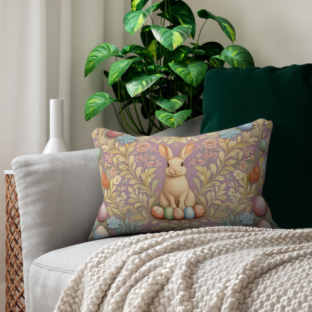 William Morris Easter Rabbit Lumbar Pillow: Floral Botanical Art