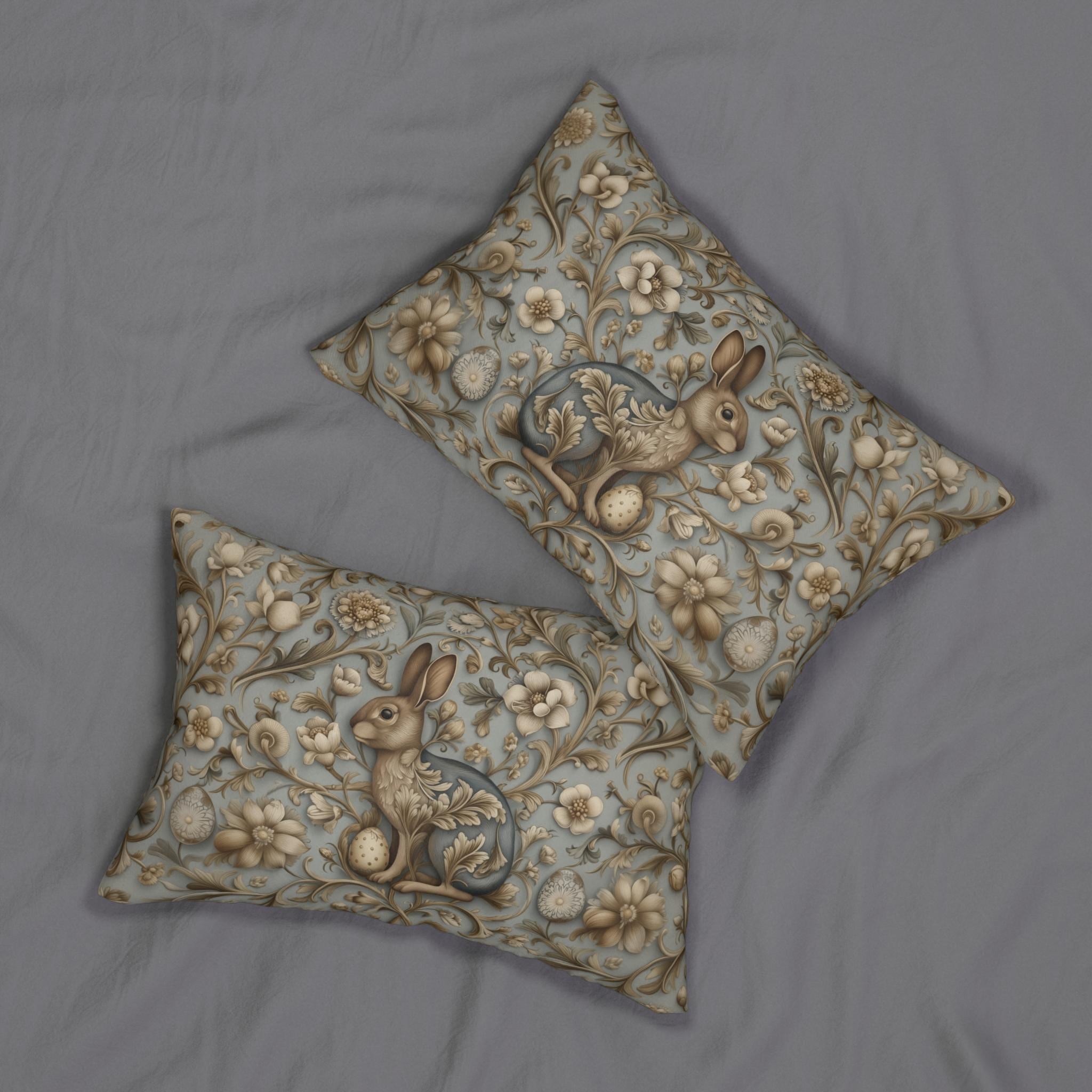 William Morris Chinoiserie Easter Hare Lumbar Pillow: Slate Blue & Taupe