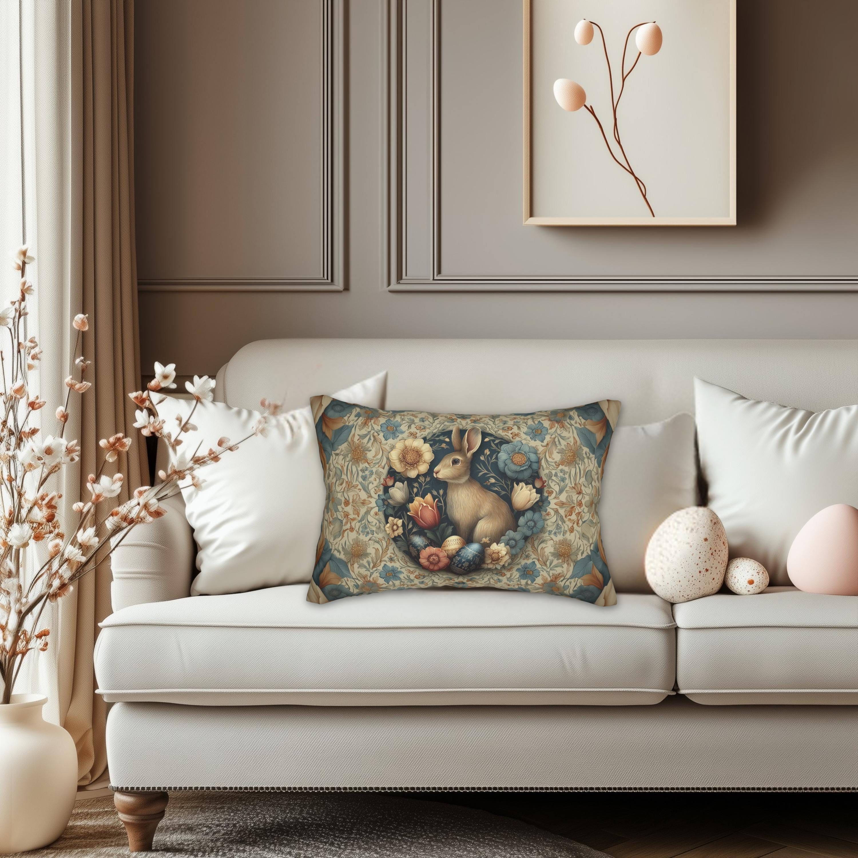 Easter Wild Hare Botanical Lumbar Pillow: William Morris Inspired