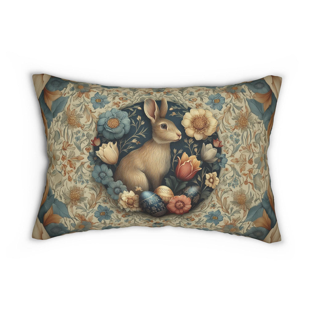 Easter Wild Hare Botanical Lumbar Pillow: William Morris Inspired